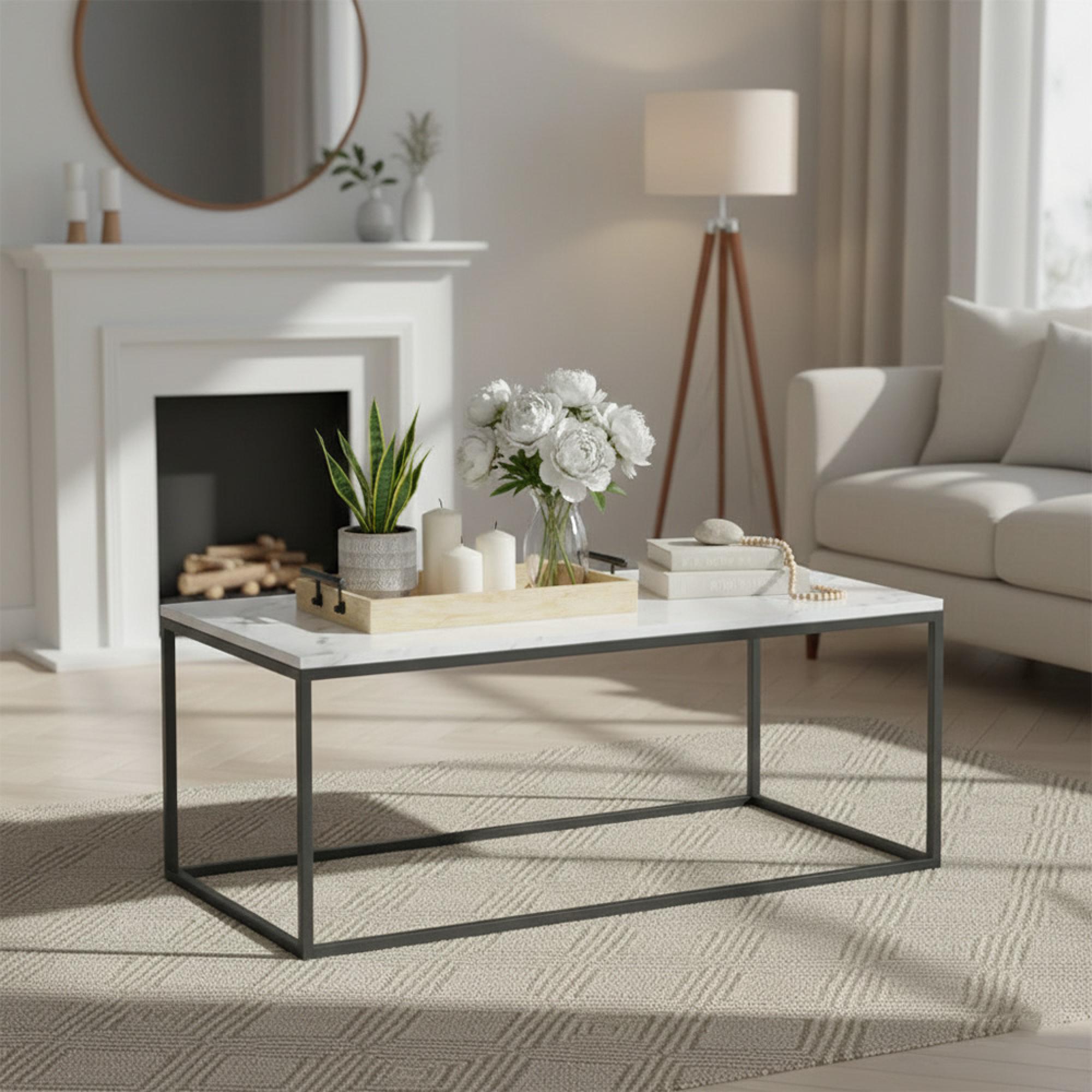 Marmora Coffee Table - White Marble & Grey
