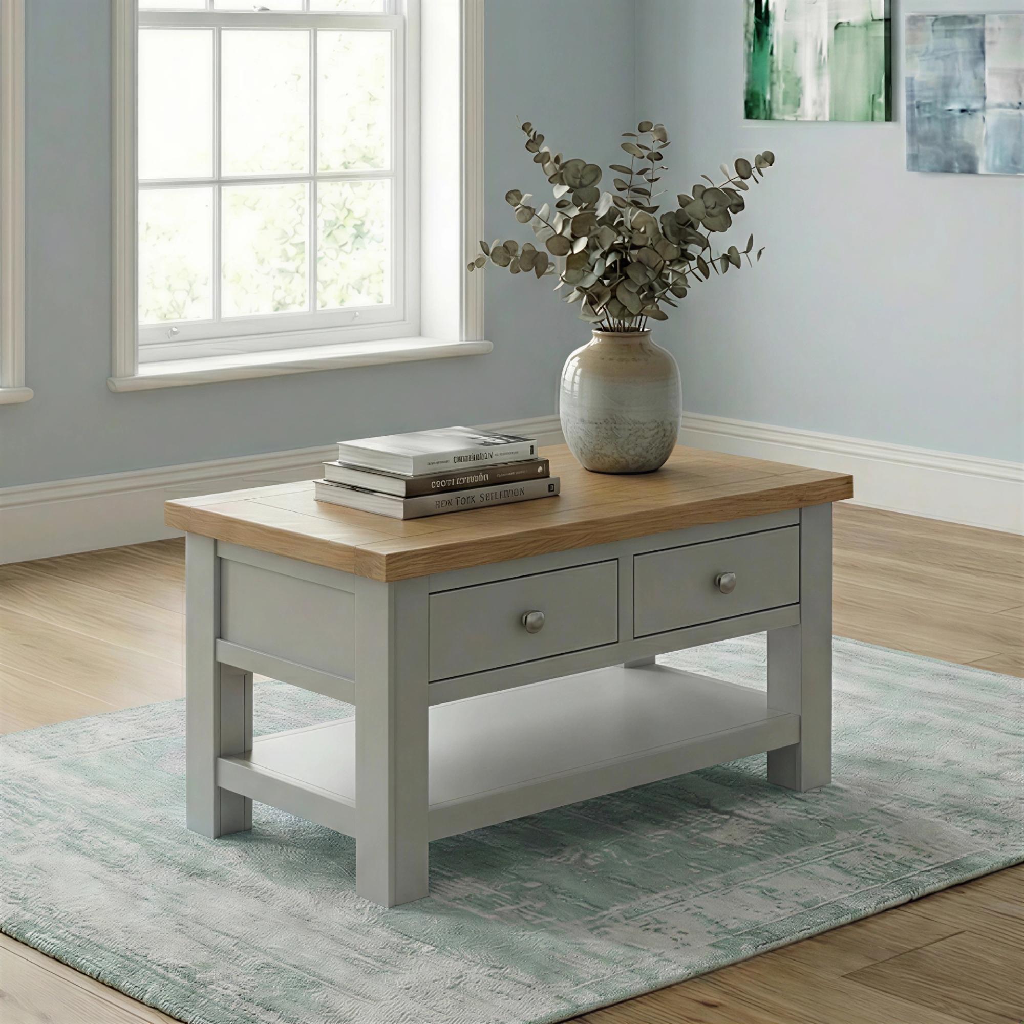 Lundy Coffee Table - 2 Drawer - Grey Painted