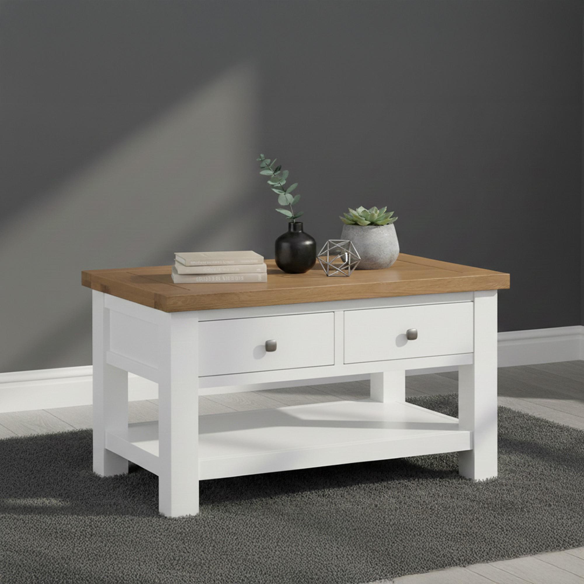 Lundy Coffee Table - 2 Drawer - White Painted