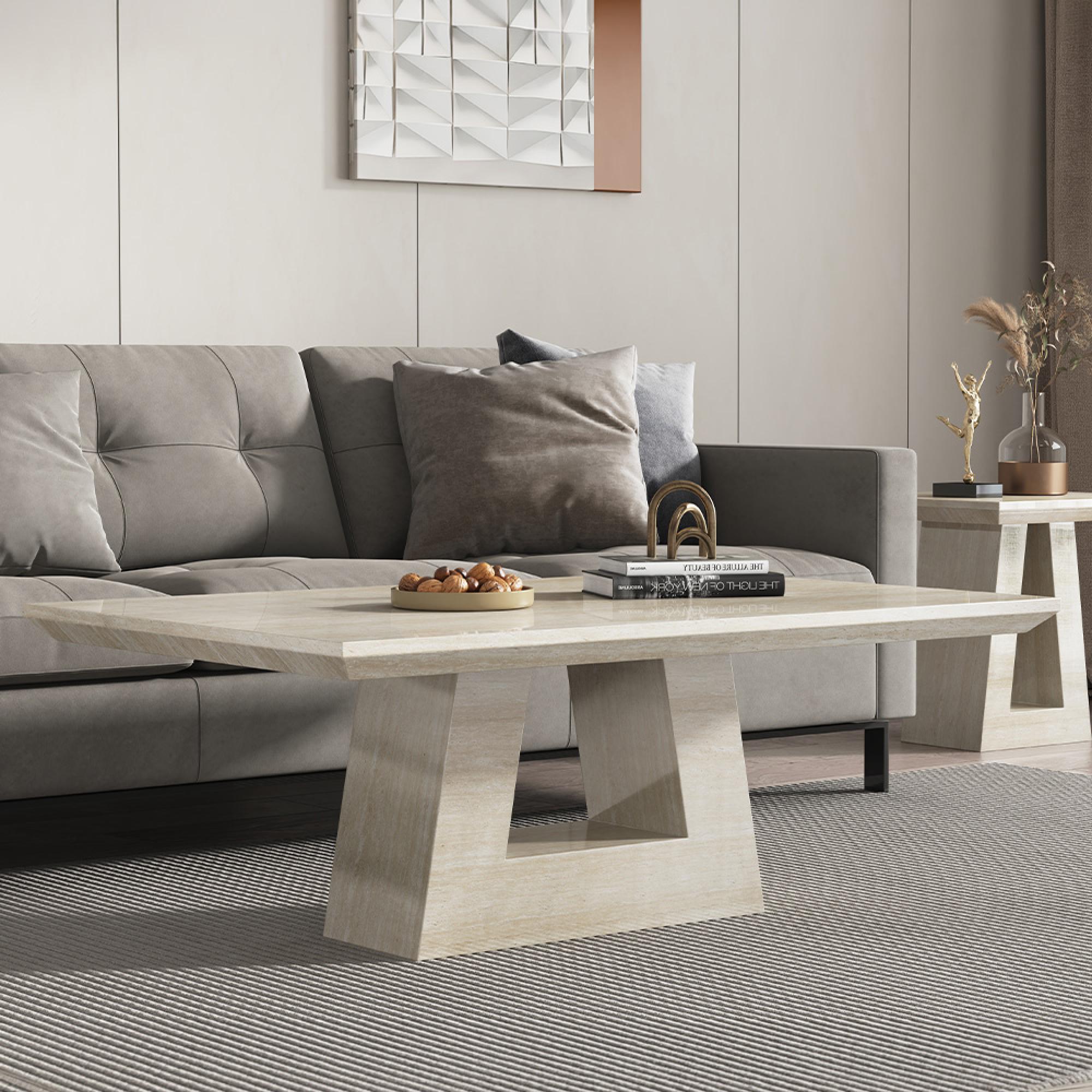 Milan Coffee Table - Travertine Beige Engineered Marble