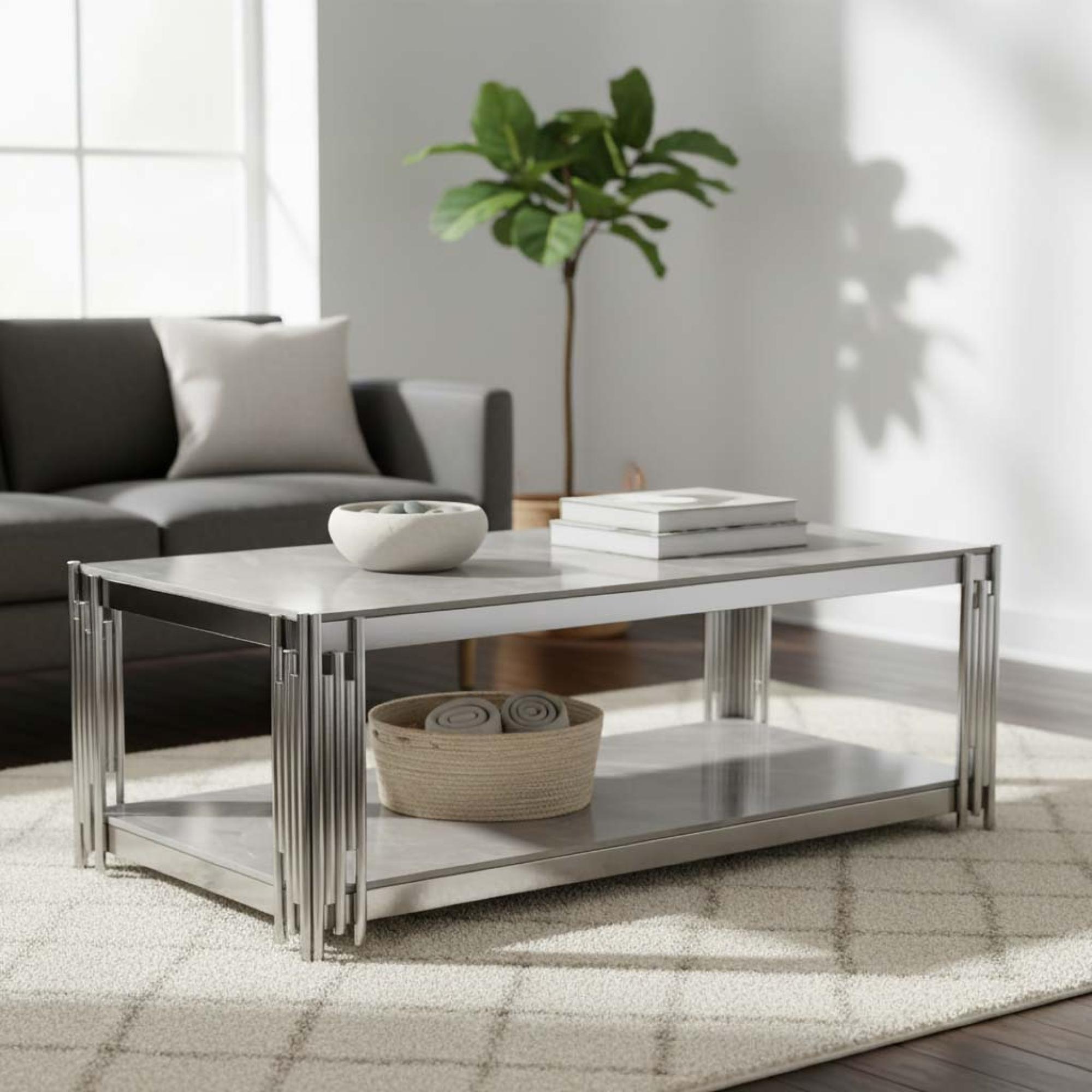 Belini Coffee Table  Grey Sintered Stone and Chrome