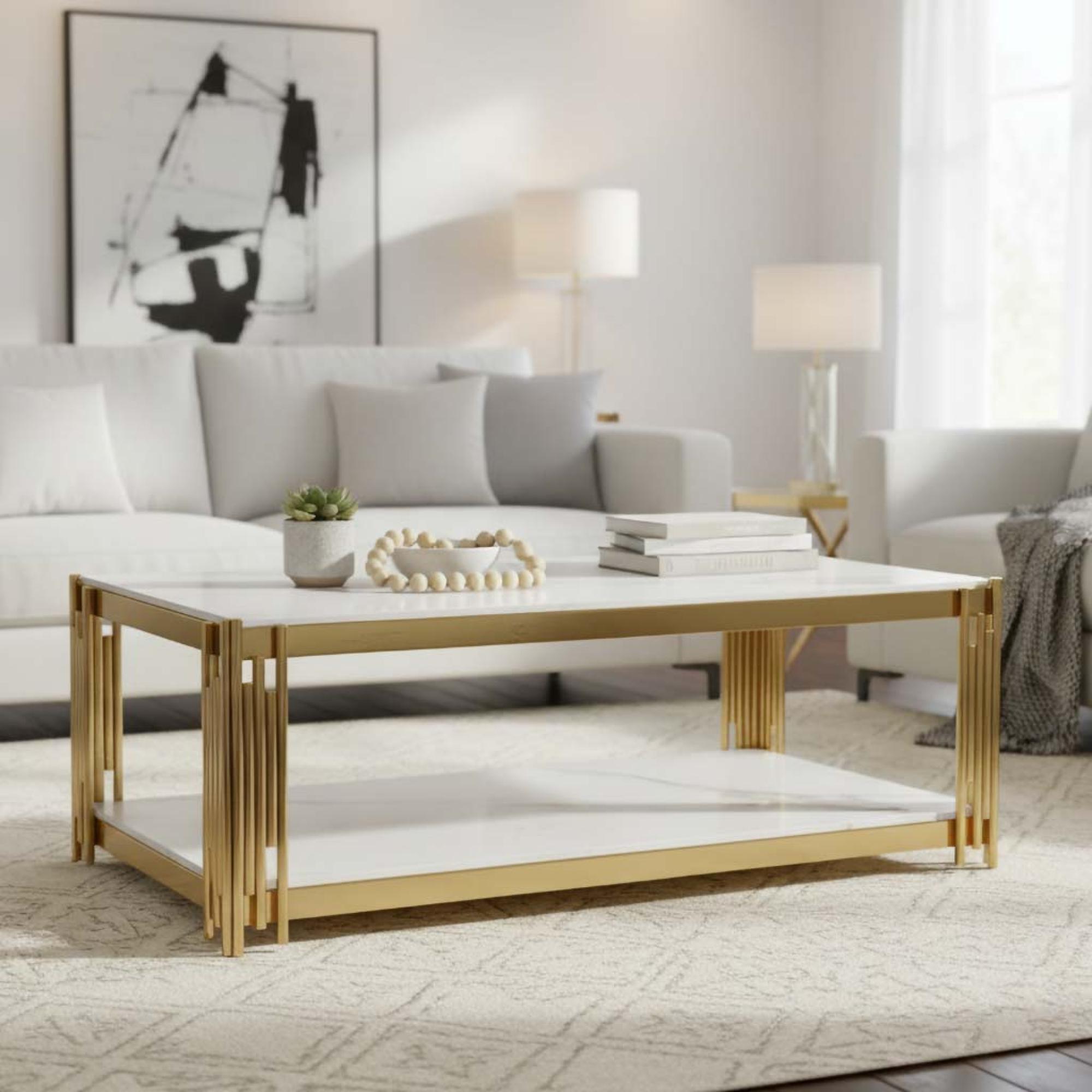 Belini Coffee Table  White Sintered Stone and Gold