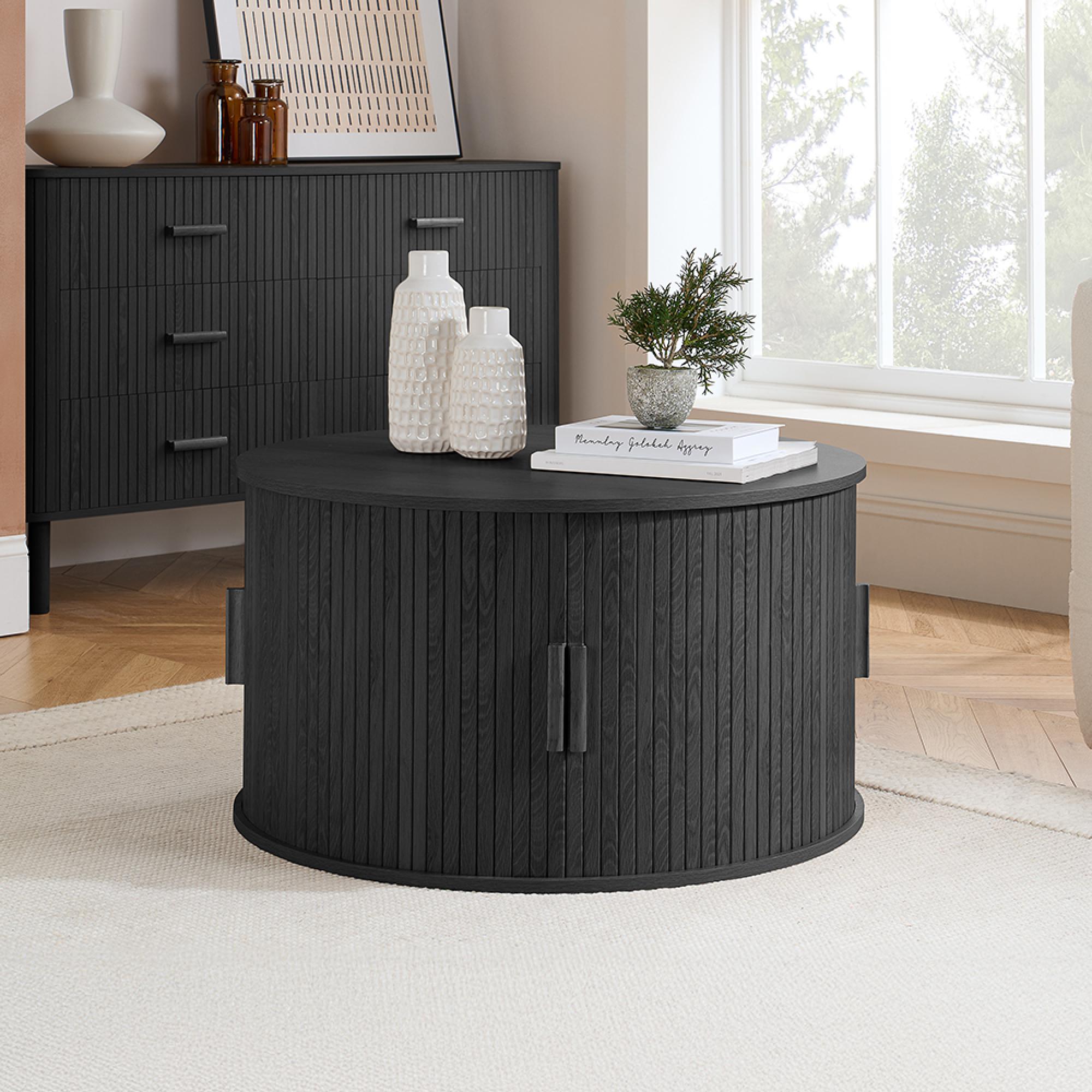 Axel Coffee Table - Round - 2 Door - Black Fluted