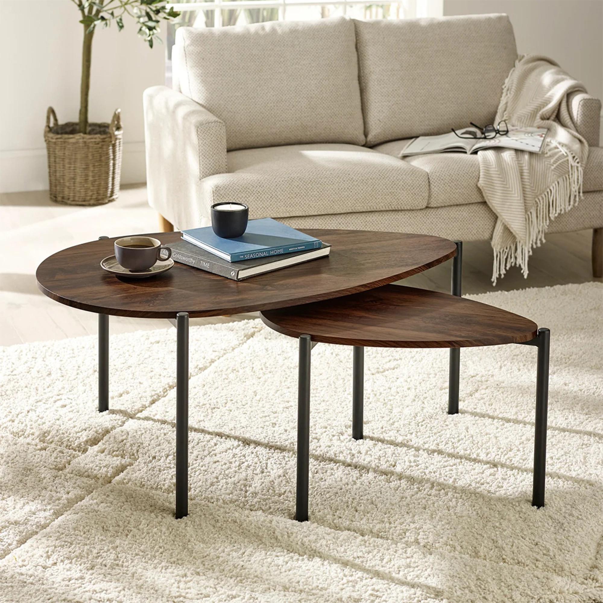 Lorette Nest of 2 Coffee Tables - Teardrop - Walnut