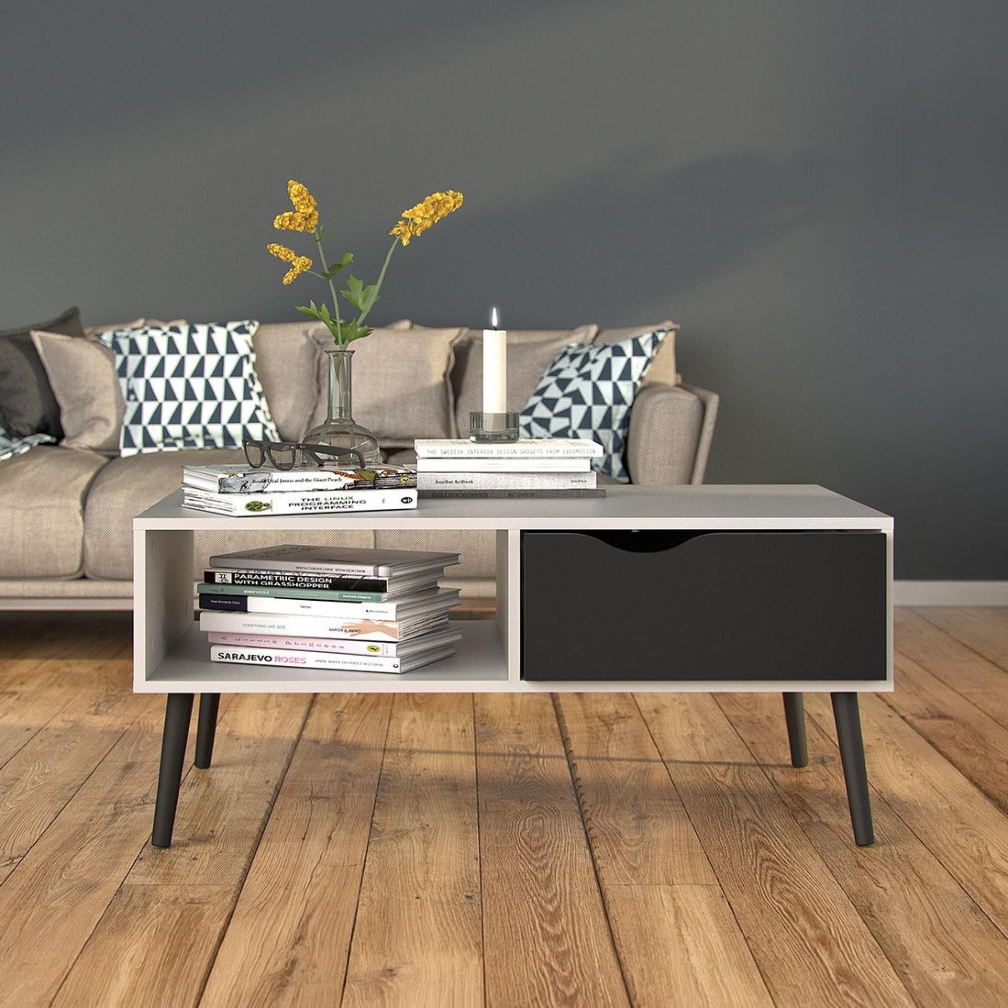 Oslo Coffee Table - 1 Drawer - White and Black
