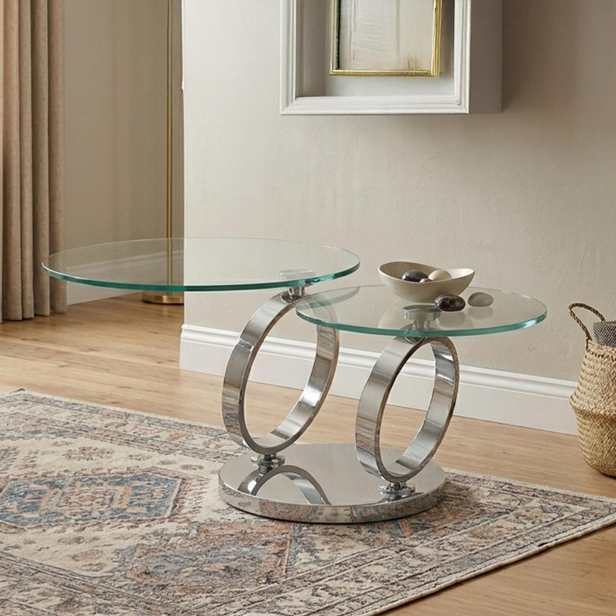 Clearance - Olympia Round Extending Coffee Table - Glass & Chrome - A453