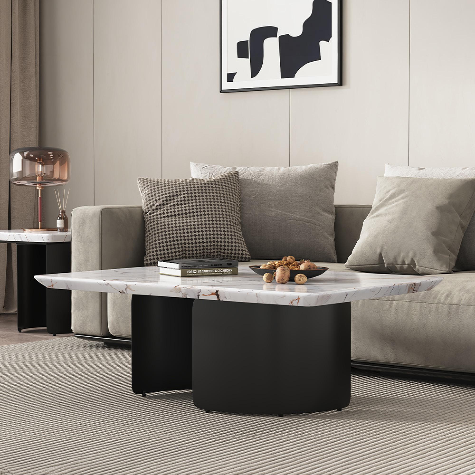 Lorea Coffee Table - White Marble - Black Base