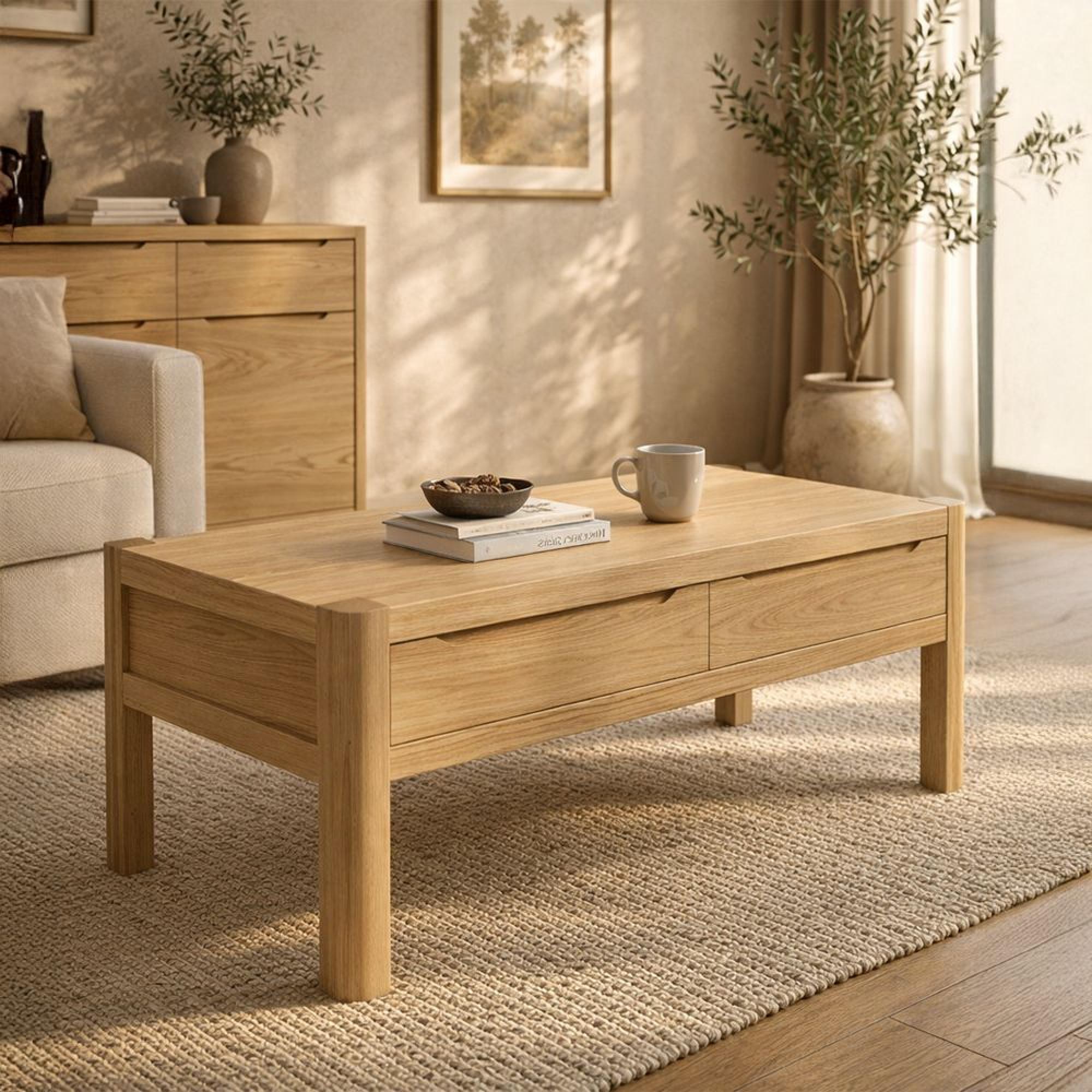 Saylor Compact Coffee Table - 2 Drawer - Oak