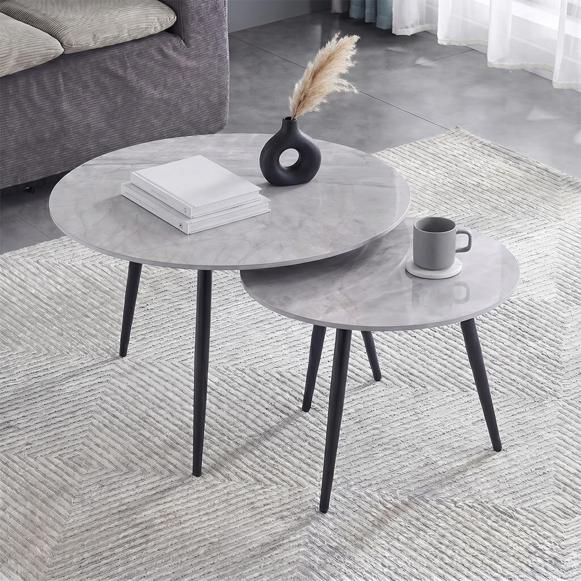 Luna Coffee Tables - Set of 2 - Round - Rebecca Grey Sintered Stone