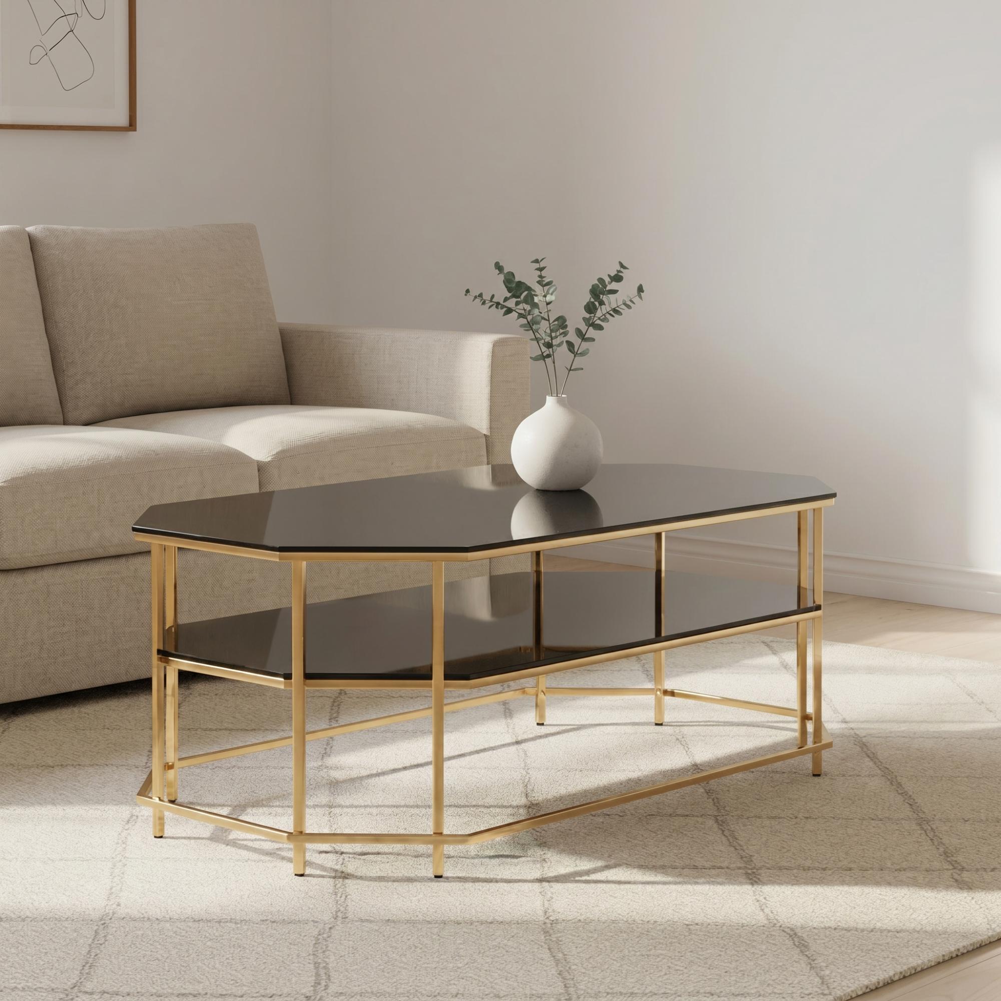 Arezzo Coffee Table - Black Glass and Gold Metal