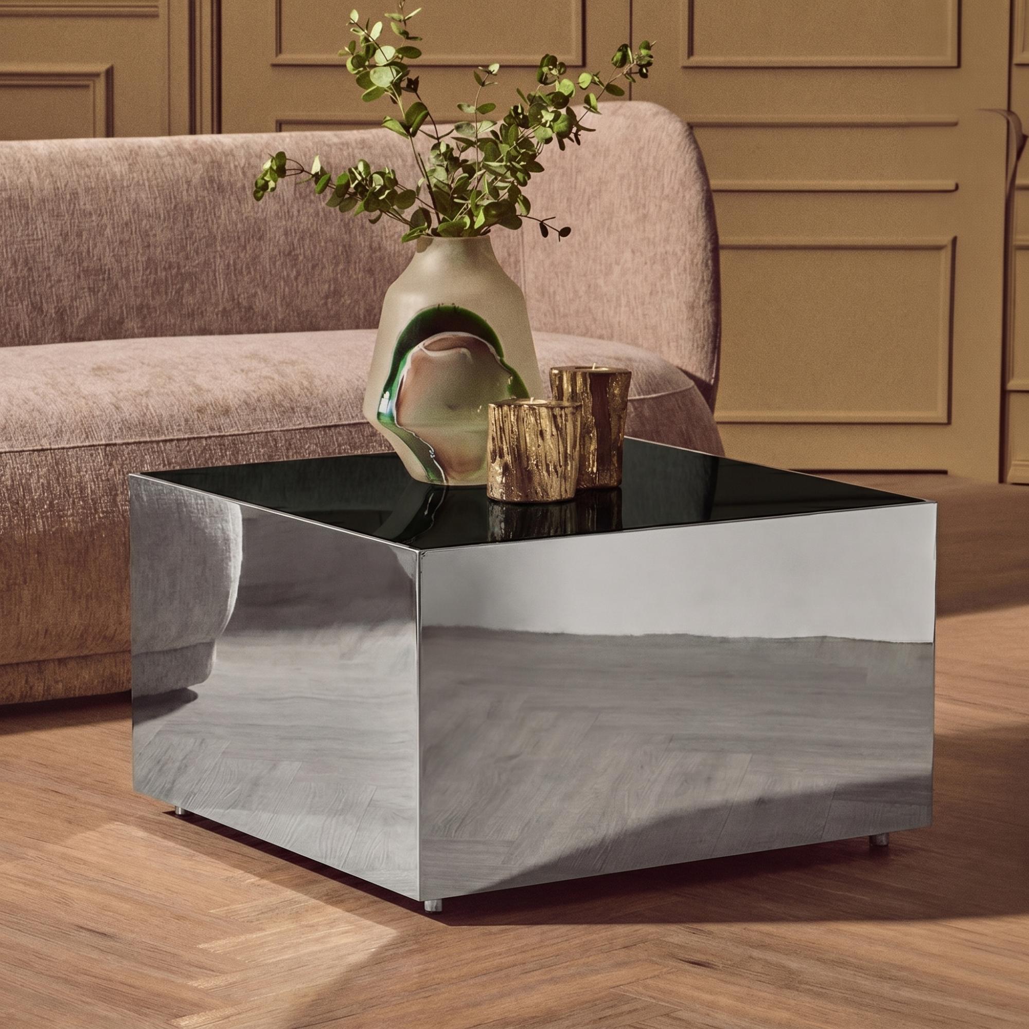 Carlox Coffee Table - Square - Black Glass and Chrome