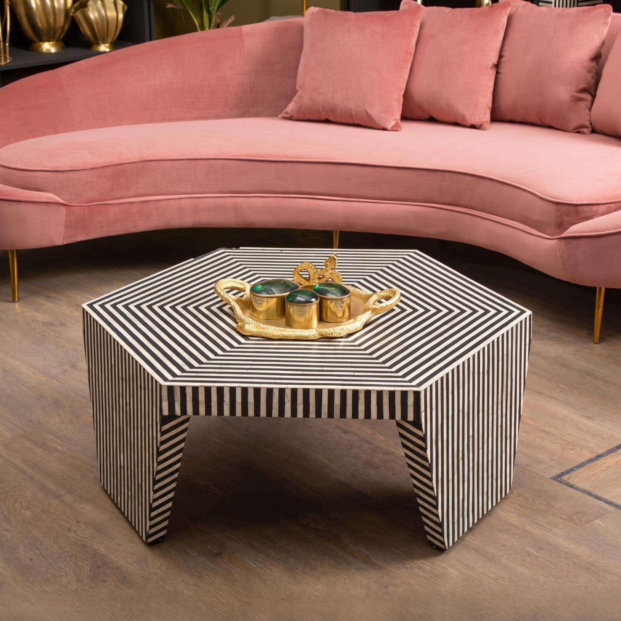 Fusion Coffee Table - Hexagonal - Striped Bone Inlay