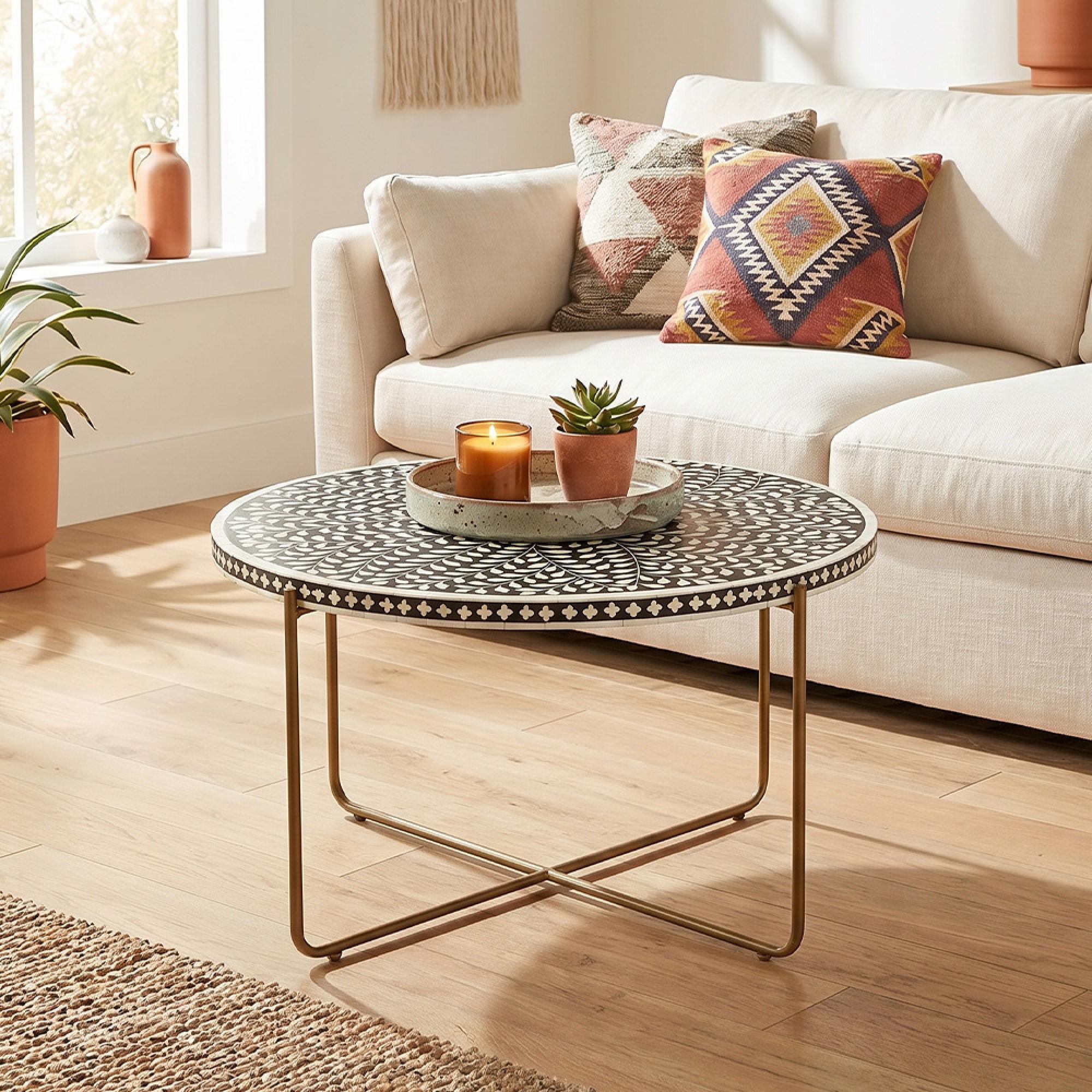 Fusion Coffee Table - Round - Black Bone Inlay