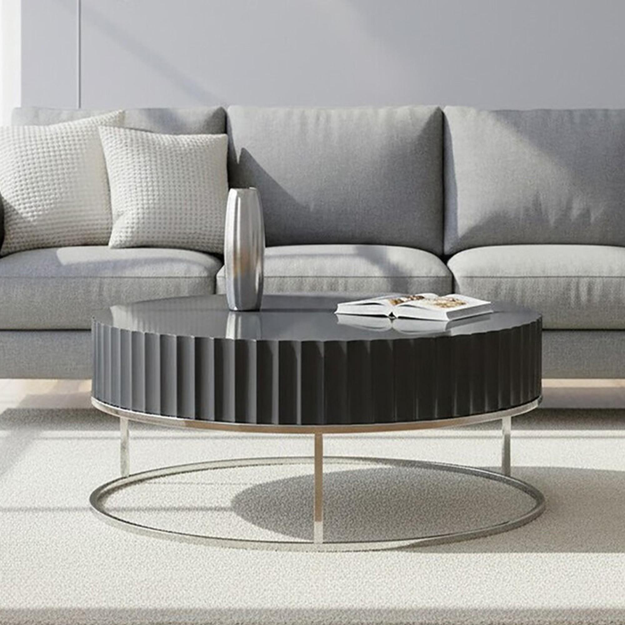 Genoa Coffee Table - Round - Fluted - Grey