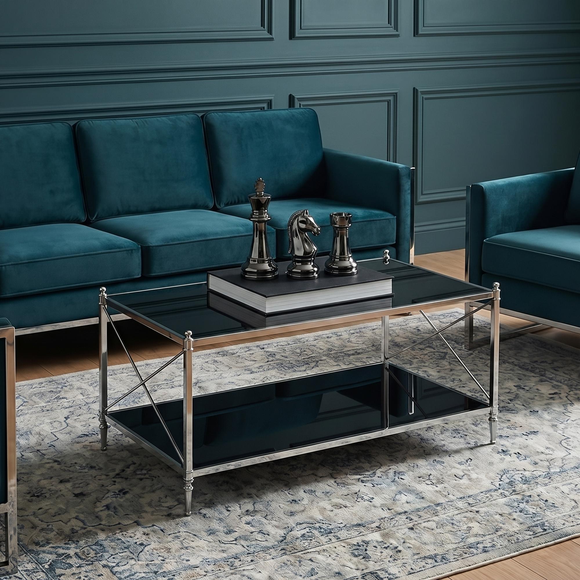 Hoffmann Coffee Table - Black Glass with Silver Metal