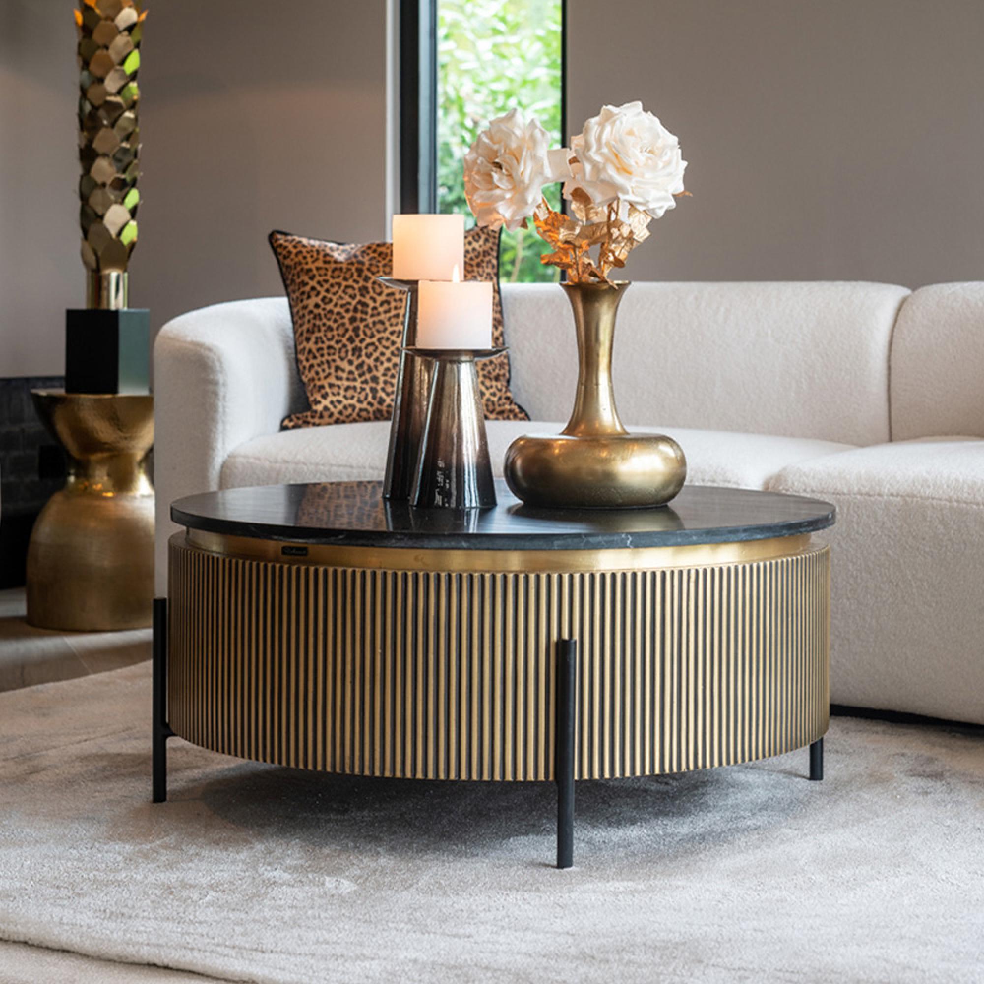 Ironville Brass Ribbed Round Coffee Table