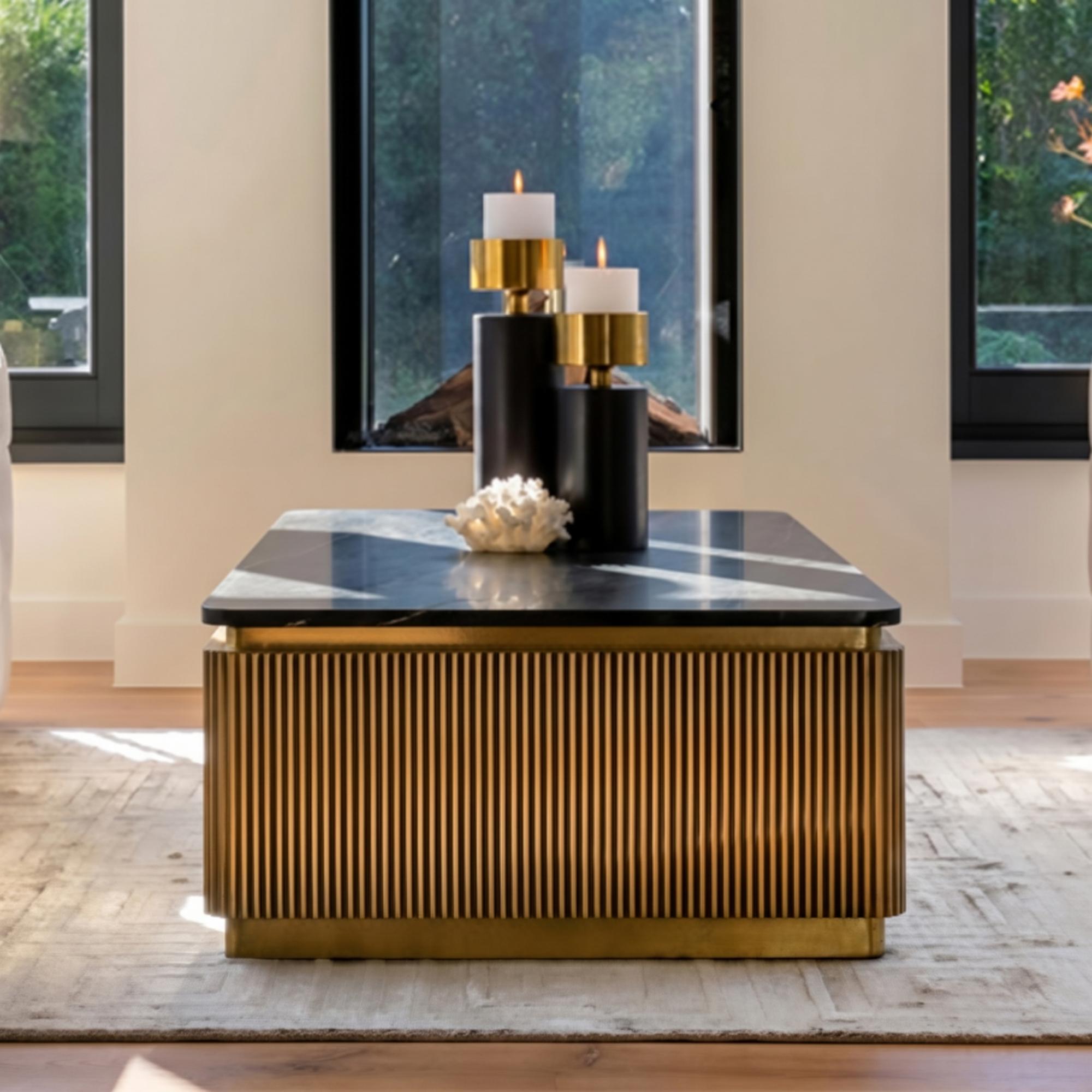 Ironville Brass Ribbed Square Coffee Table