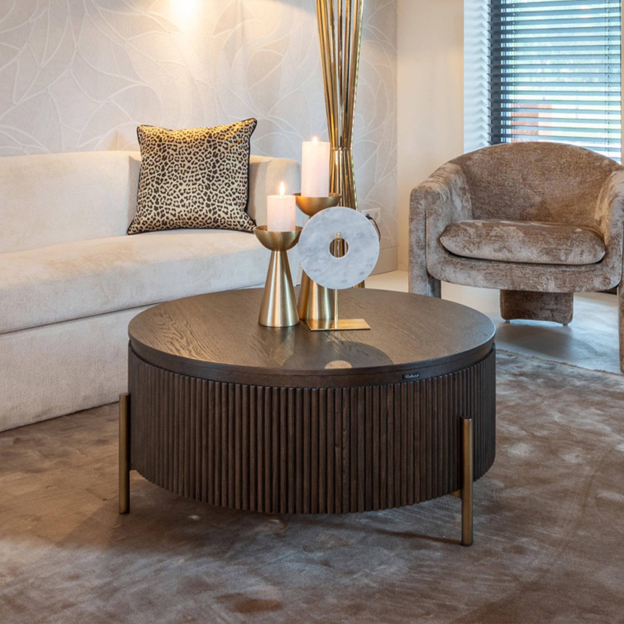 Luxor Brushed Brass Ribbed Small Round Coffee Table