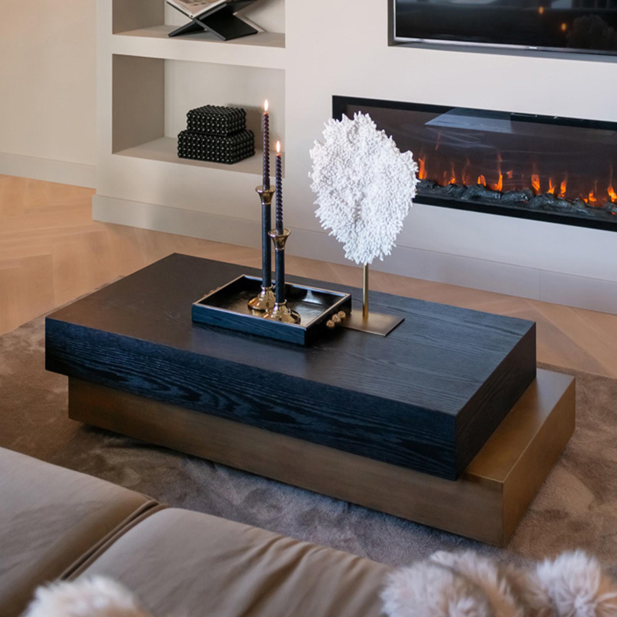 Cambon Dark Oak and Brass Layered Coffee Table