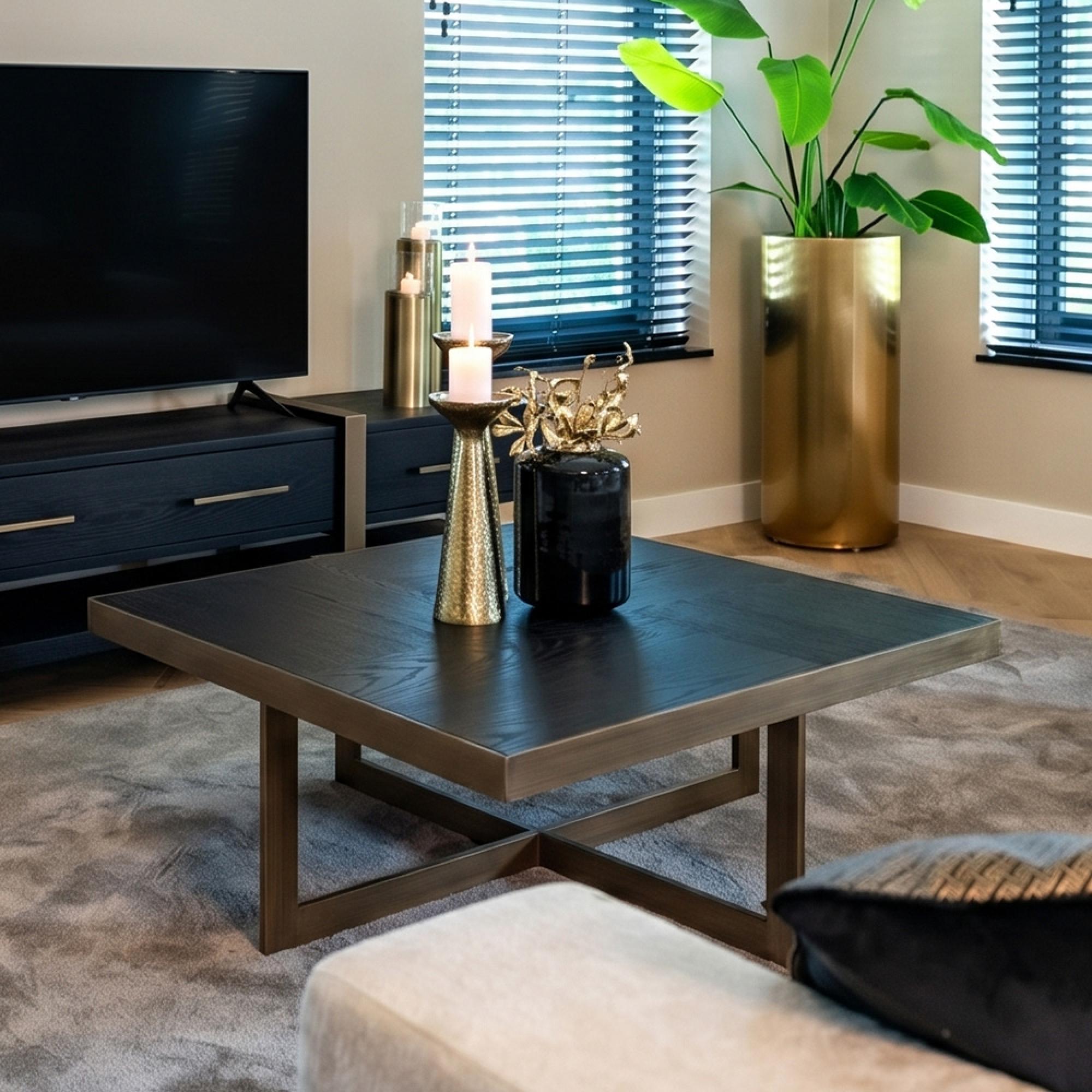 Cambon Dark Oak and Brass Square Coffee Table