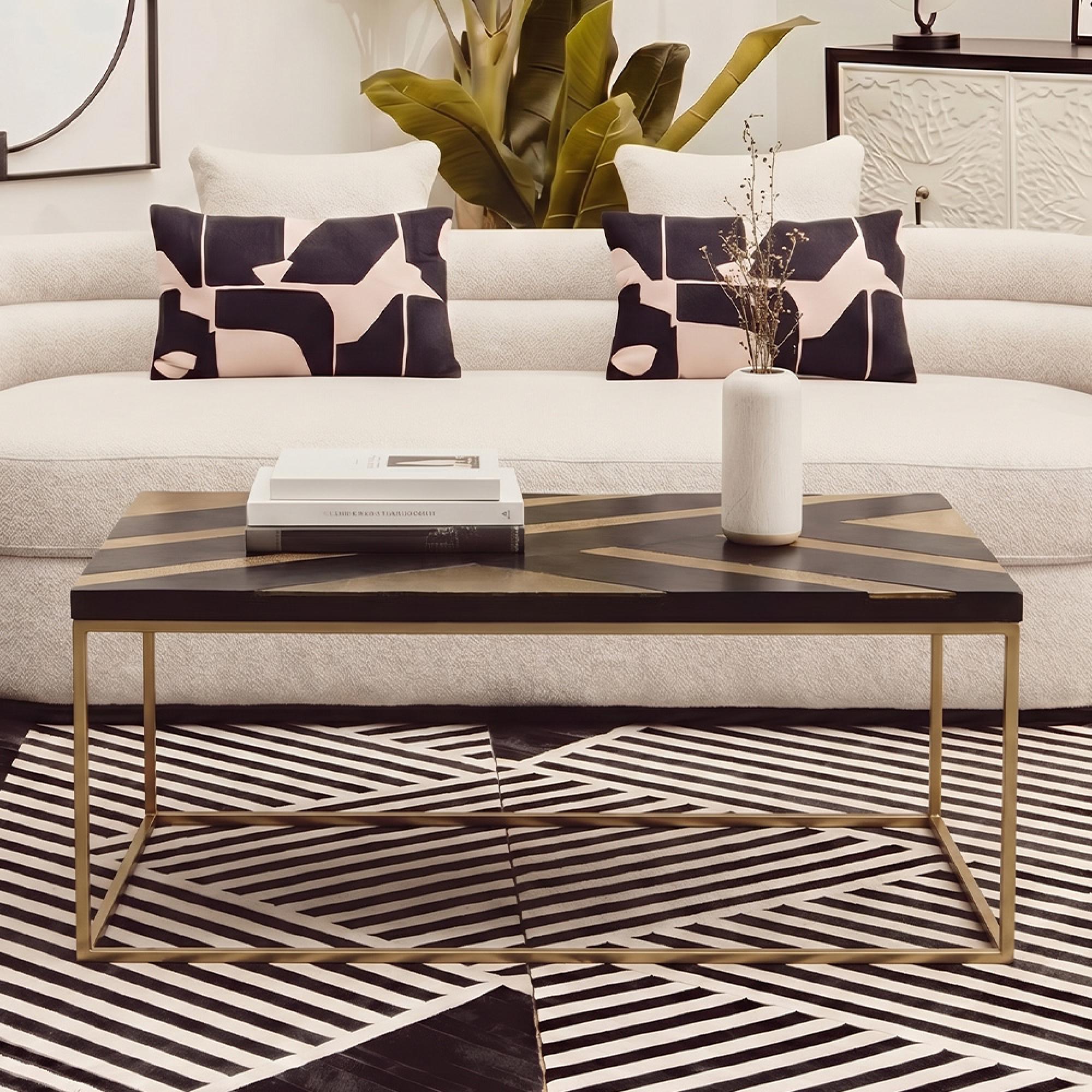 Aris Coffee Table - Black Acacia Wood with Gold Base