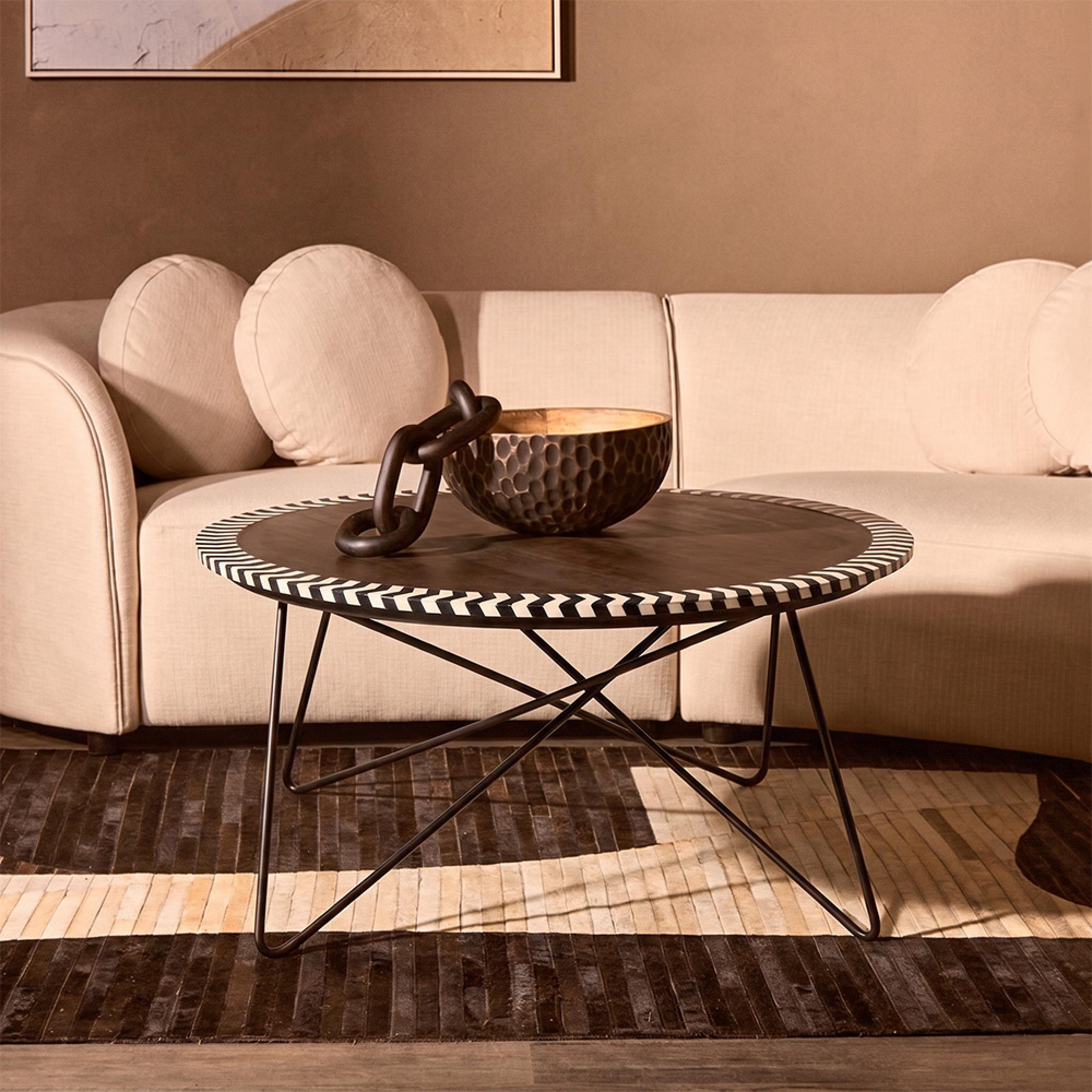 Artisan Coffee Table - Round - Brown Acacia Wood - with Metal Hairpin Legs