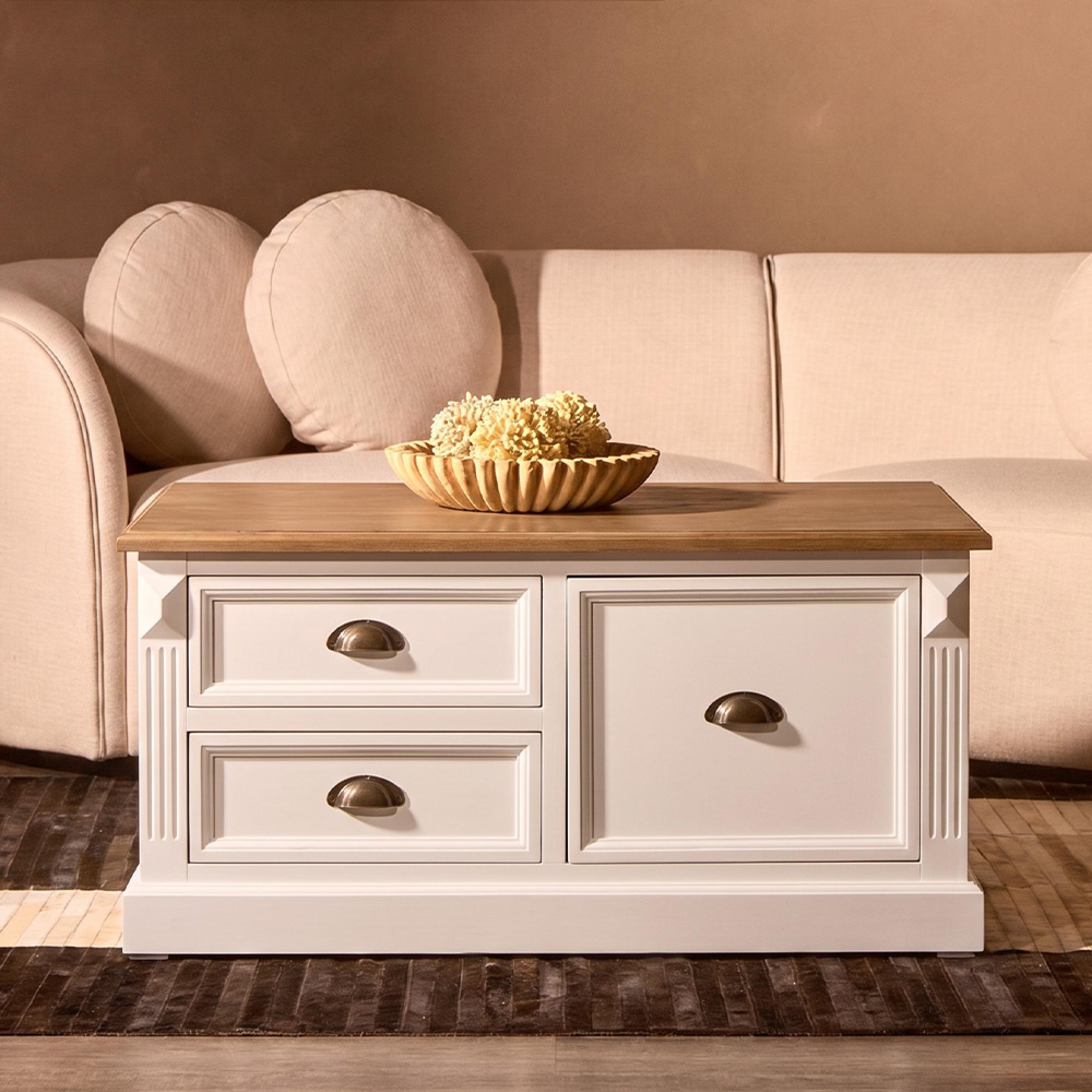 Hardwick Coffee Table - Square - White Wood - 6 Drawer