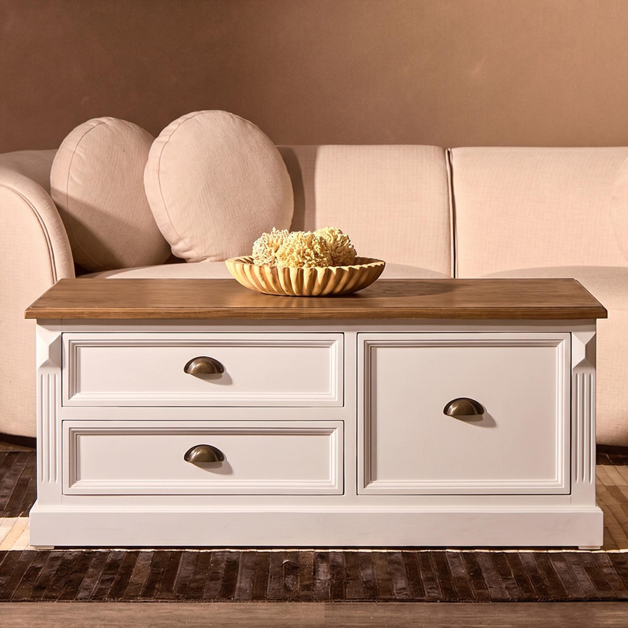 Hardwick Coffee Table - White Wood - 3 Drawer - Low