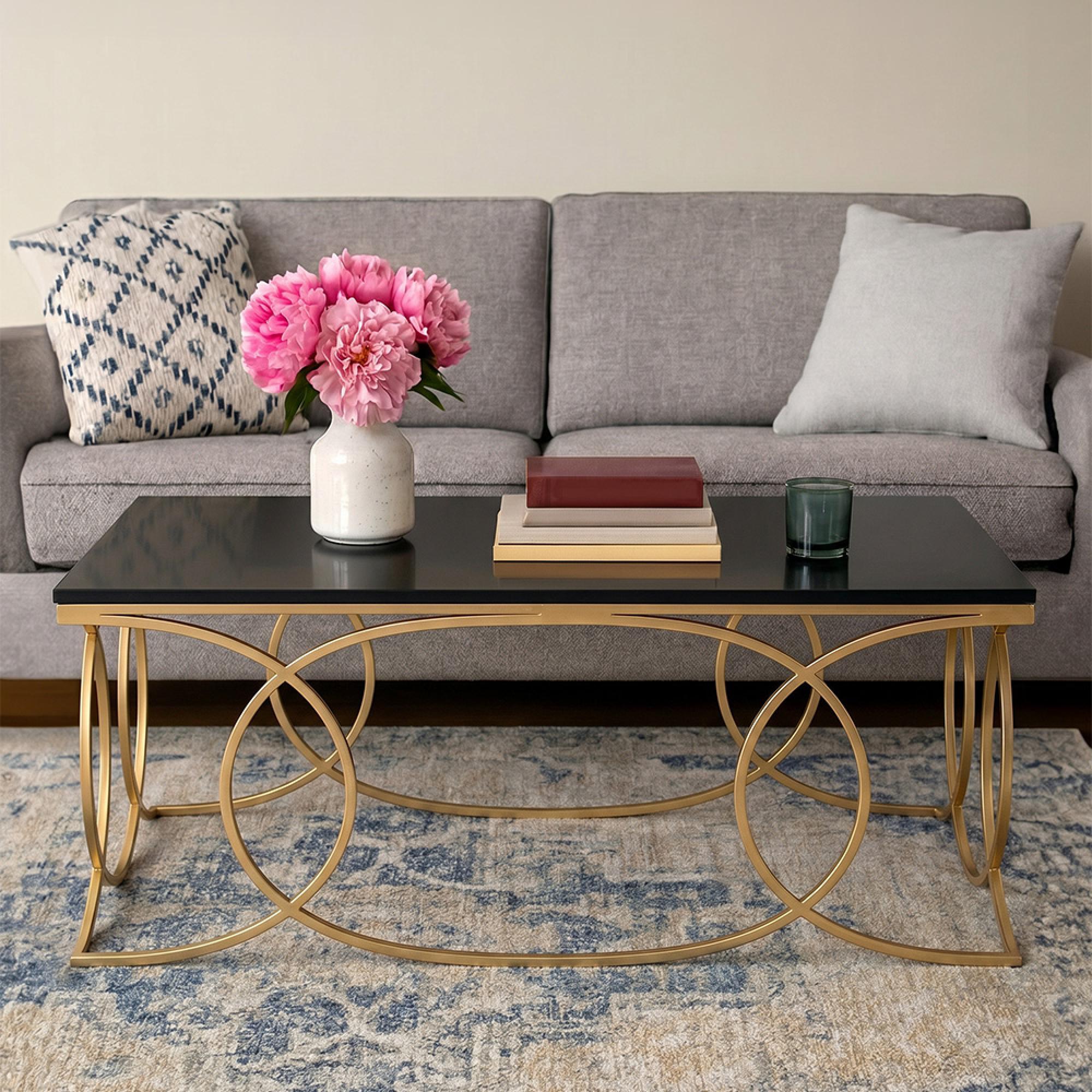 Kia Coffee Table - Black Marble with Gold Metal