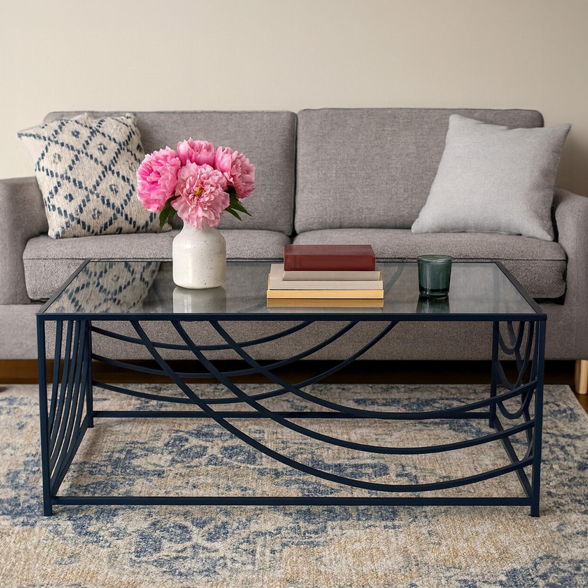 Logan Coffee Table - Mirrored with Black Metal