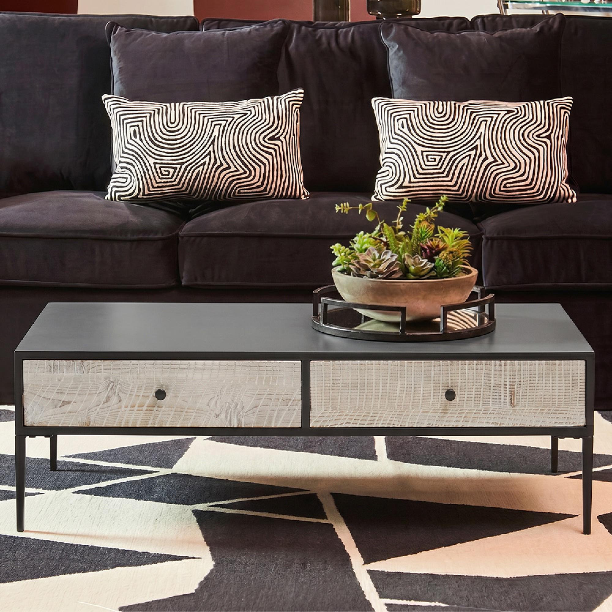 Luxor Coffee Table - Black and Grey Pine Wood - 2 Drawer