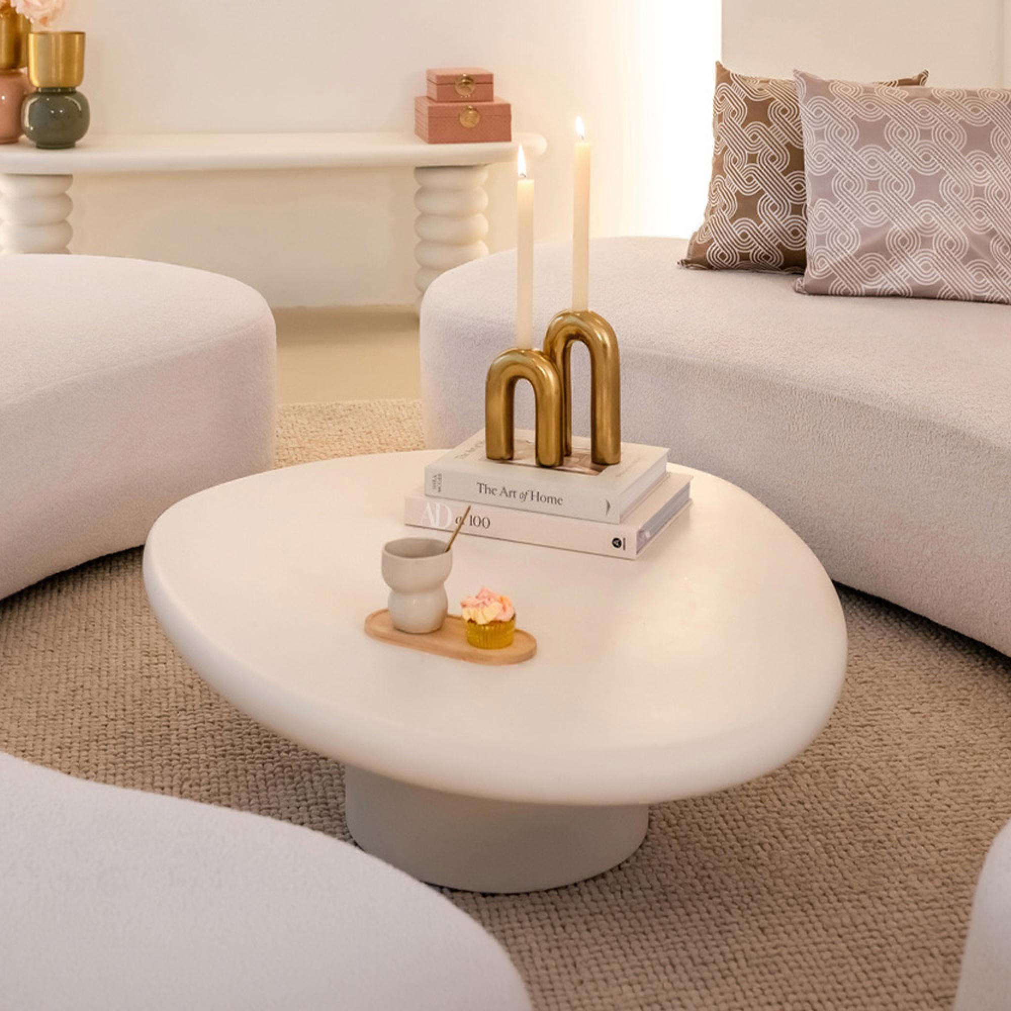 Bloomstone White Lime Plaster Curved Coffee Table