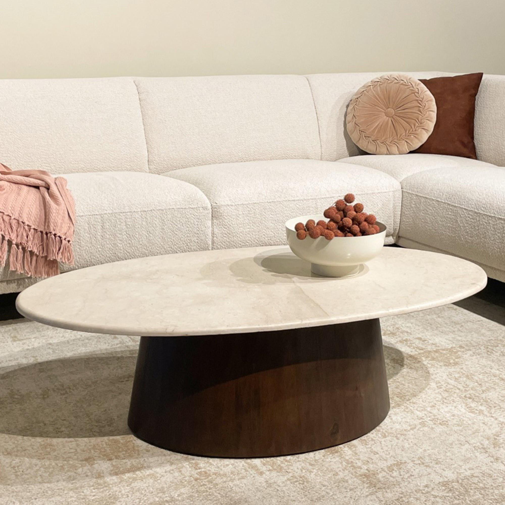 Brix Bottecino Coffee Table - Oval - Low - Chestnut - Ceramic and Mango Wood
