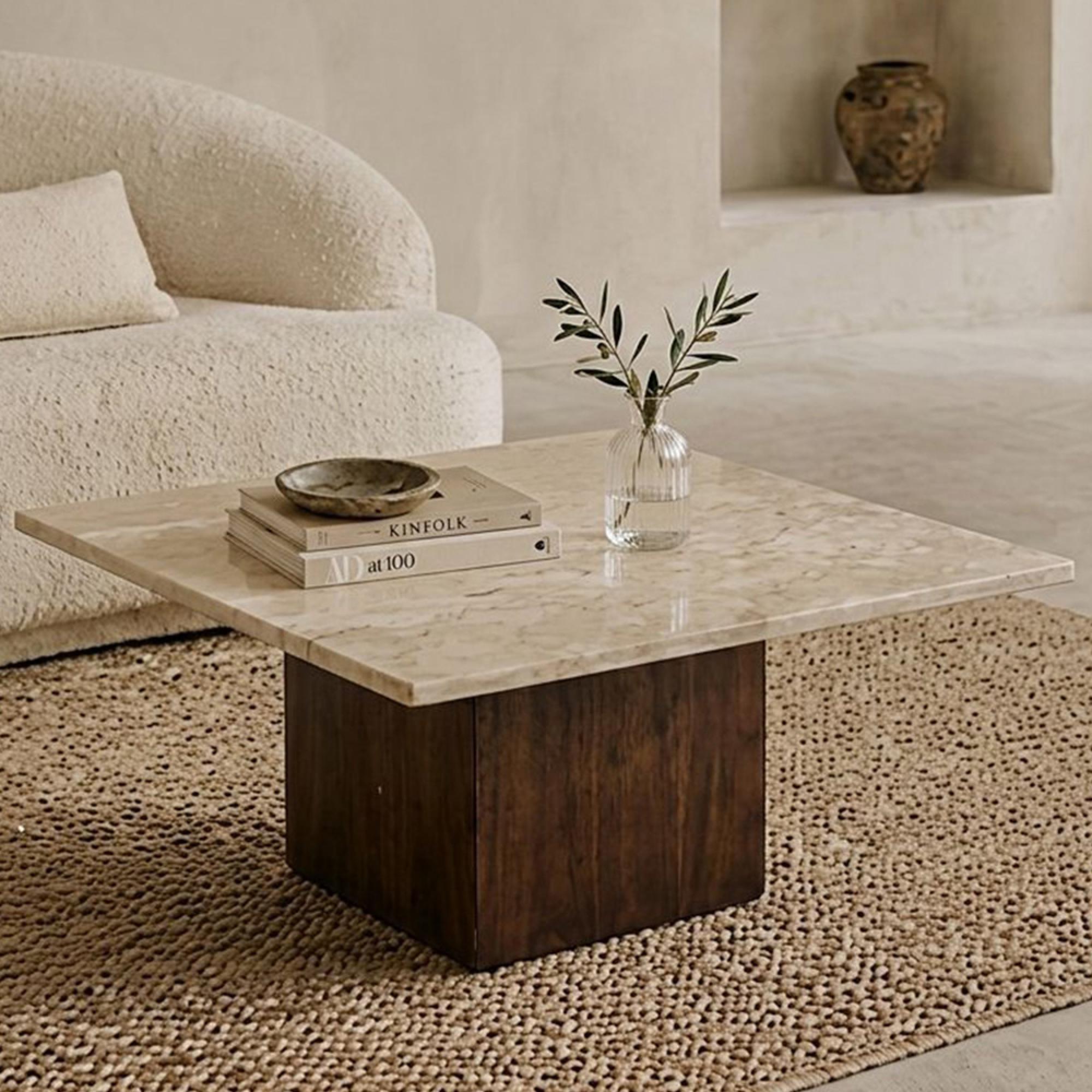 Brix Bottecino Coffee Table - Square - Chestnut - Ceramic and Mango Wood