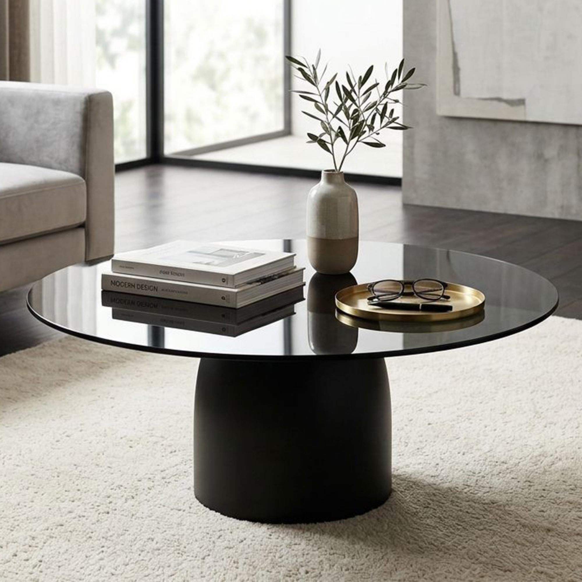 Brix Isa Coffee Table - Round - Black - Glass and Metal