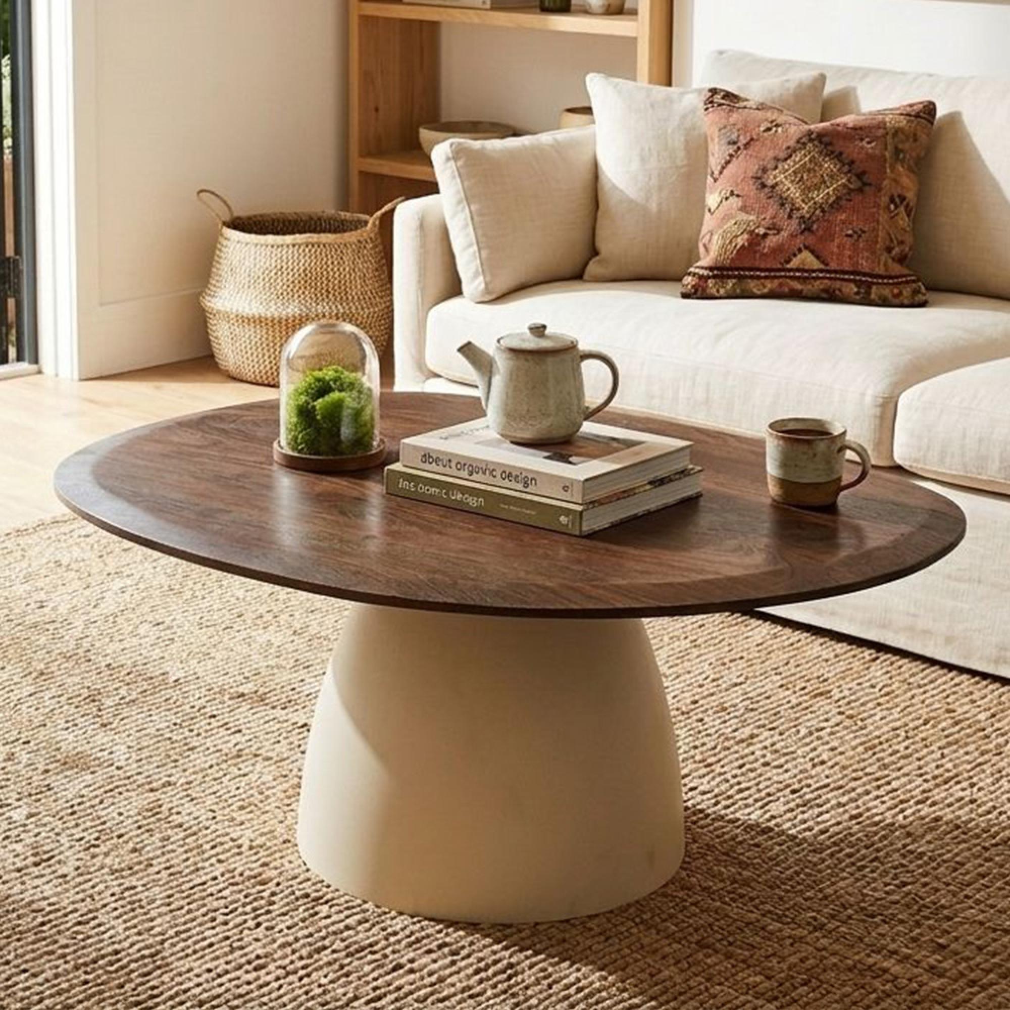 Brix Marron Coffee Table - Abstract - Off White - Mango Wood and Metal