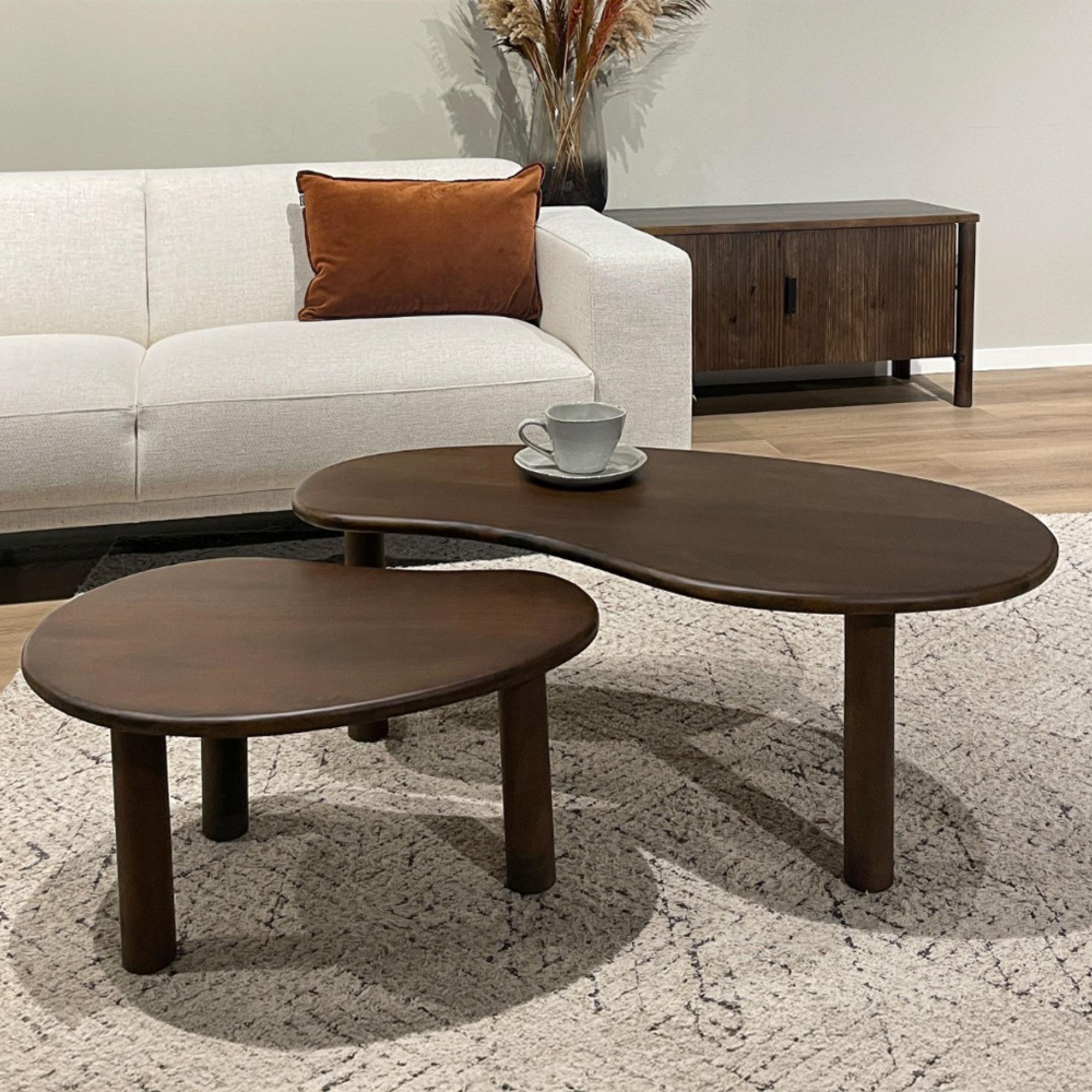 Brix Nubi Coffee Table - Kidney - Set of 2 - Chestnut - Mango Wood