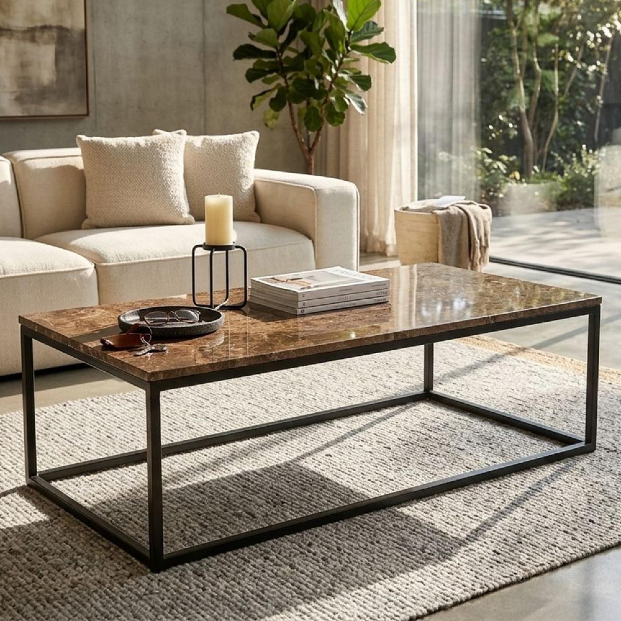Brix Dion Emperador Coffee Table - Brown - Marble and Metal