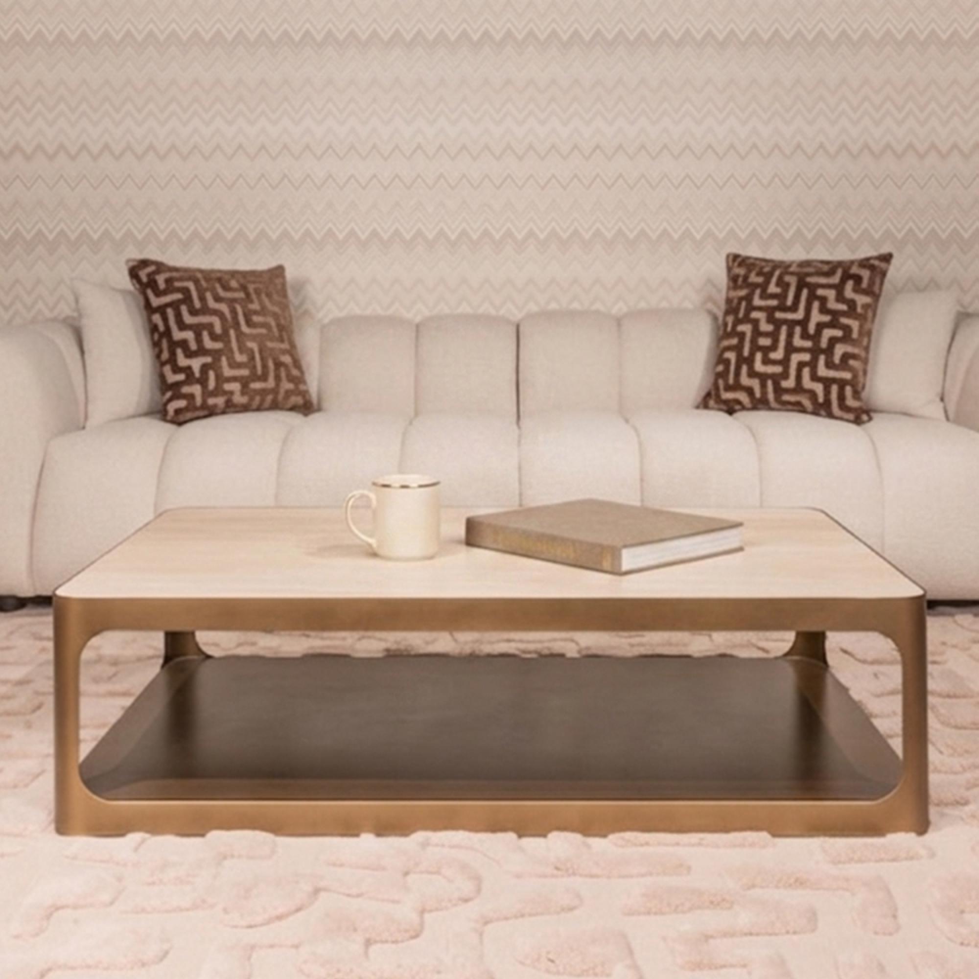 Claridge Coffee Table - Beige - Brushed Gold - Ceramic Top