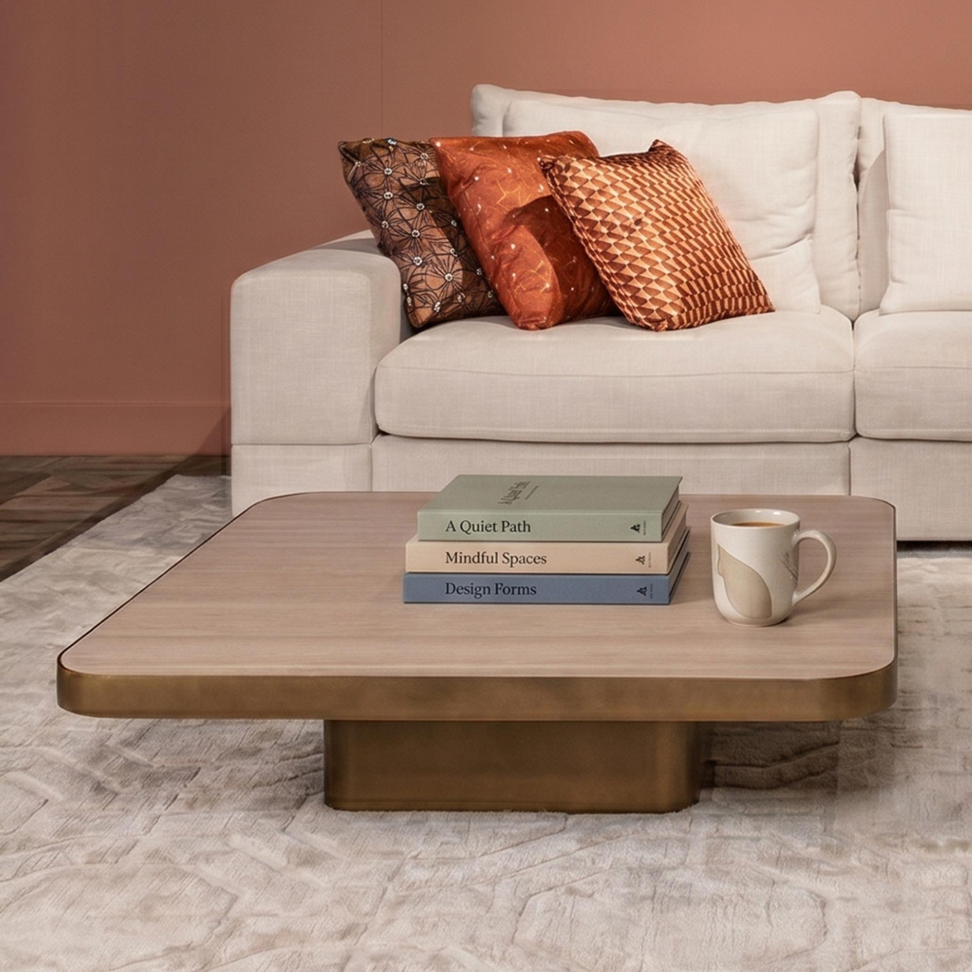 Claridge Coffee Table - Large - Square - Beige - Brushed Gold - Ceramic Top