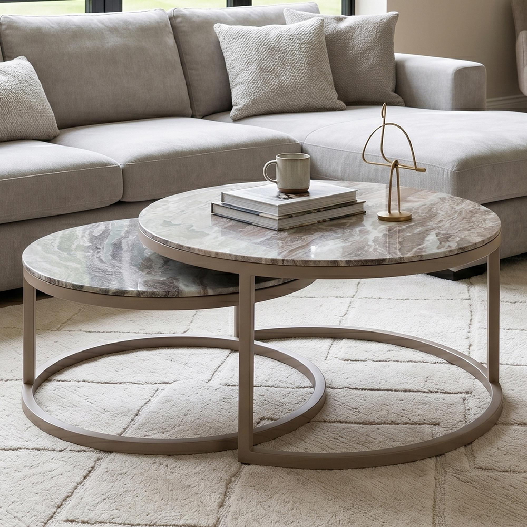 Fairfax Coffee Table - Round - 2 Tier - Clay - Marble and Metal