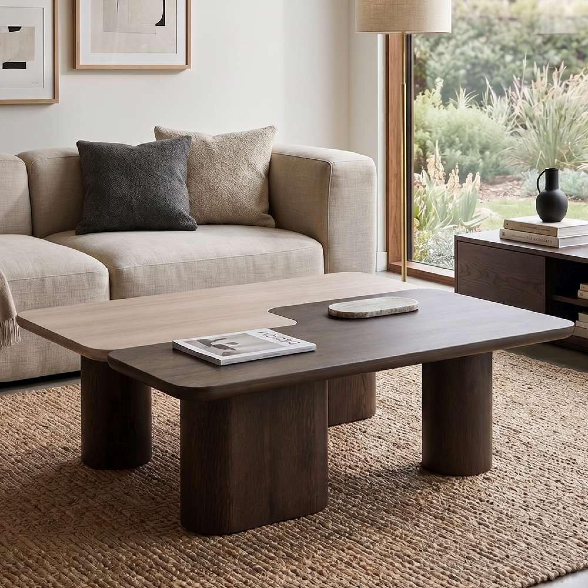 Nando Coffee Table - Set of 2 - Brown - Ceramic and Oak