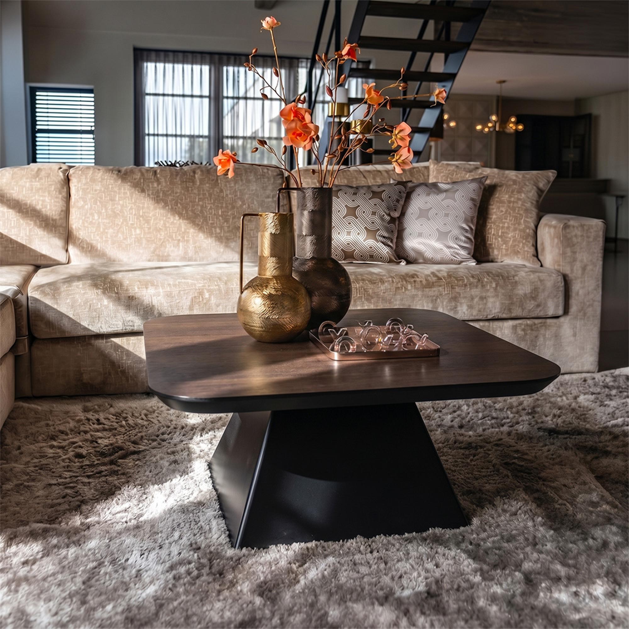 Bonvoy Brown Oak Modern Edge Square Coffee Table