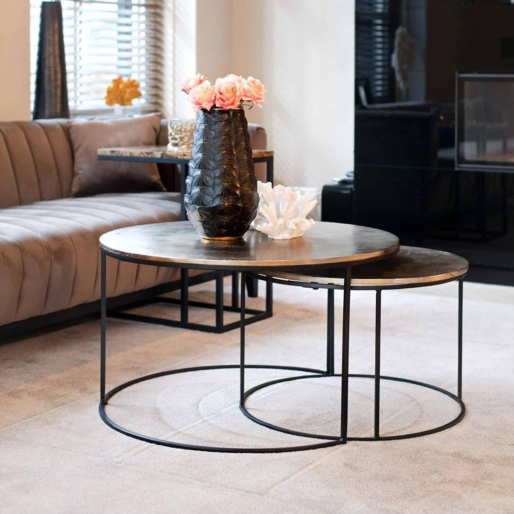 Asher Coffee Table - 2 Tier - Round - Brown and Black - Metal