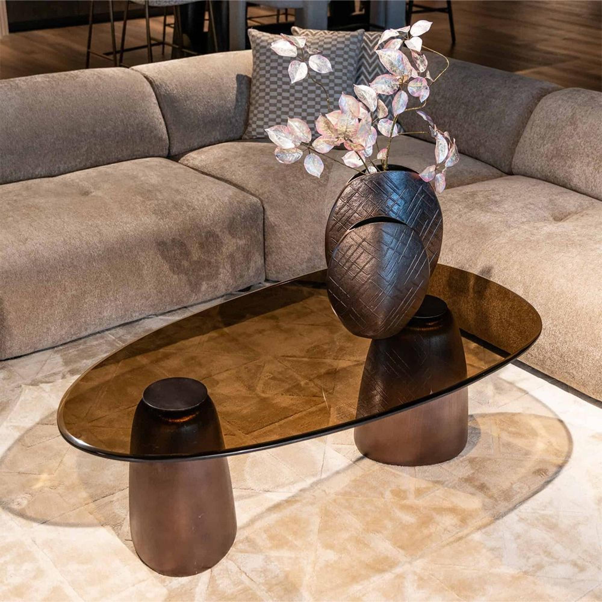 Hayden Coffee Table - Oval - Bronze - Glass and Aluminium