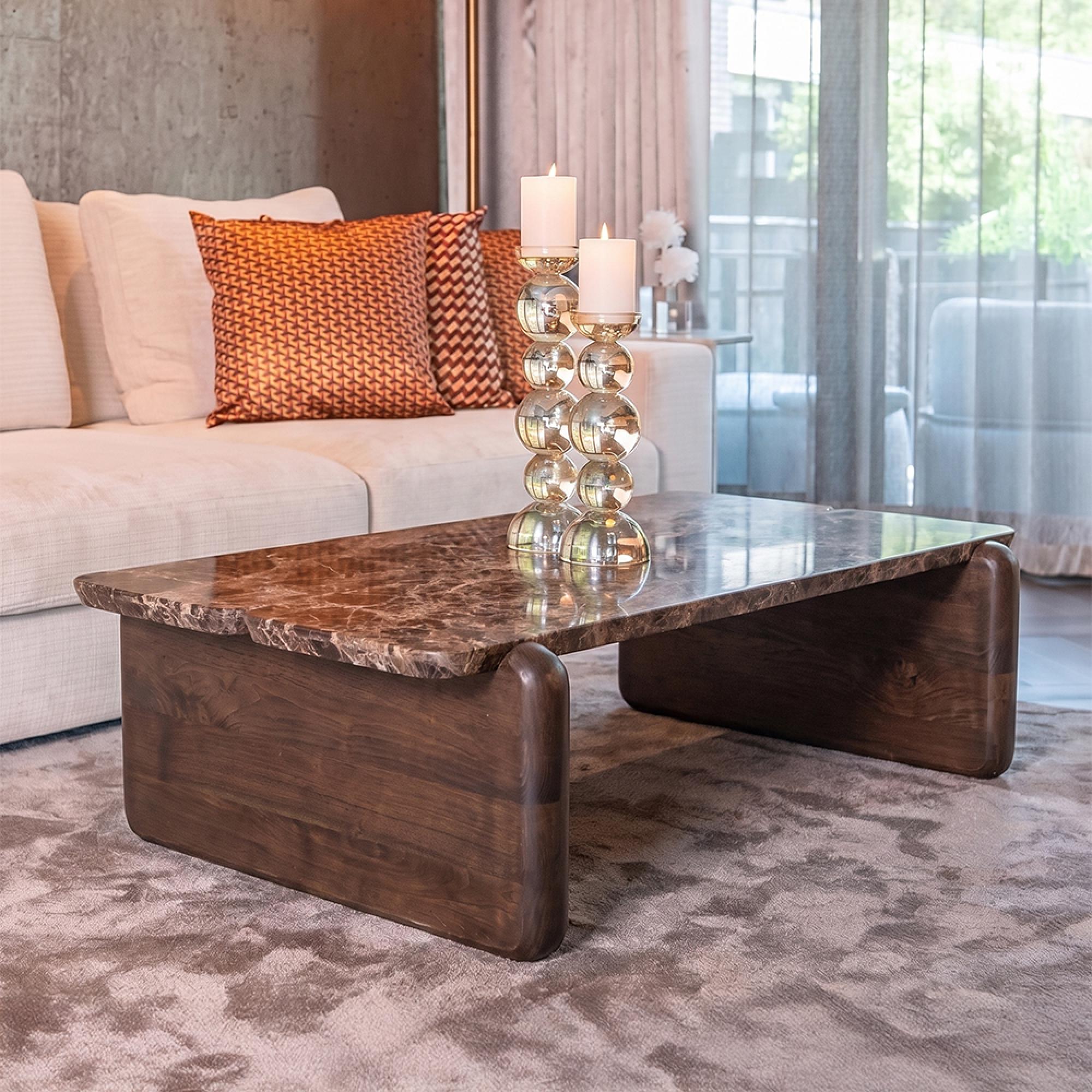 Lagrasse Coffee Table - Low - Dark Brown - Marble and Oak