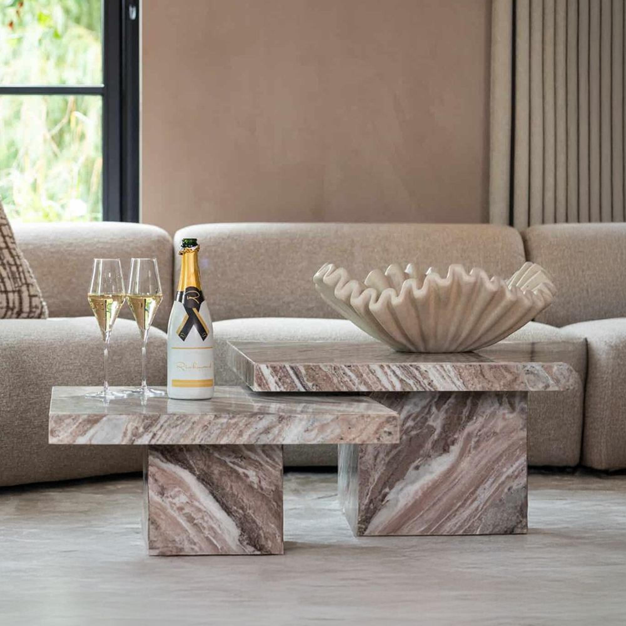 Rashford Coffee Table - Set of 2 - Square - Blush Beige - Marble