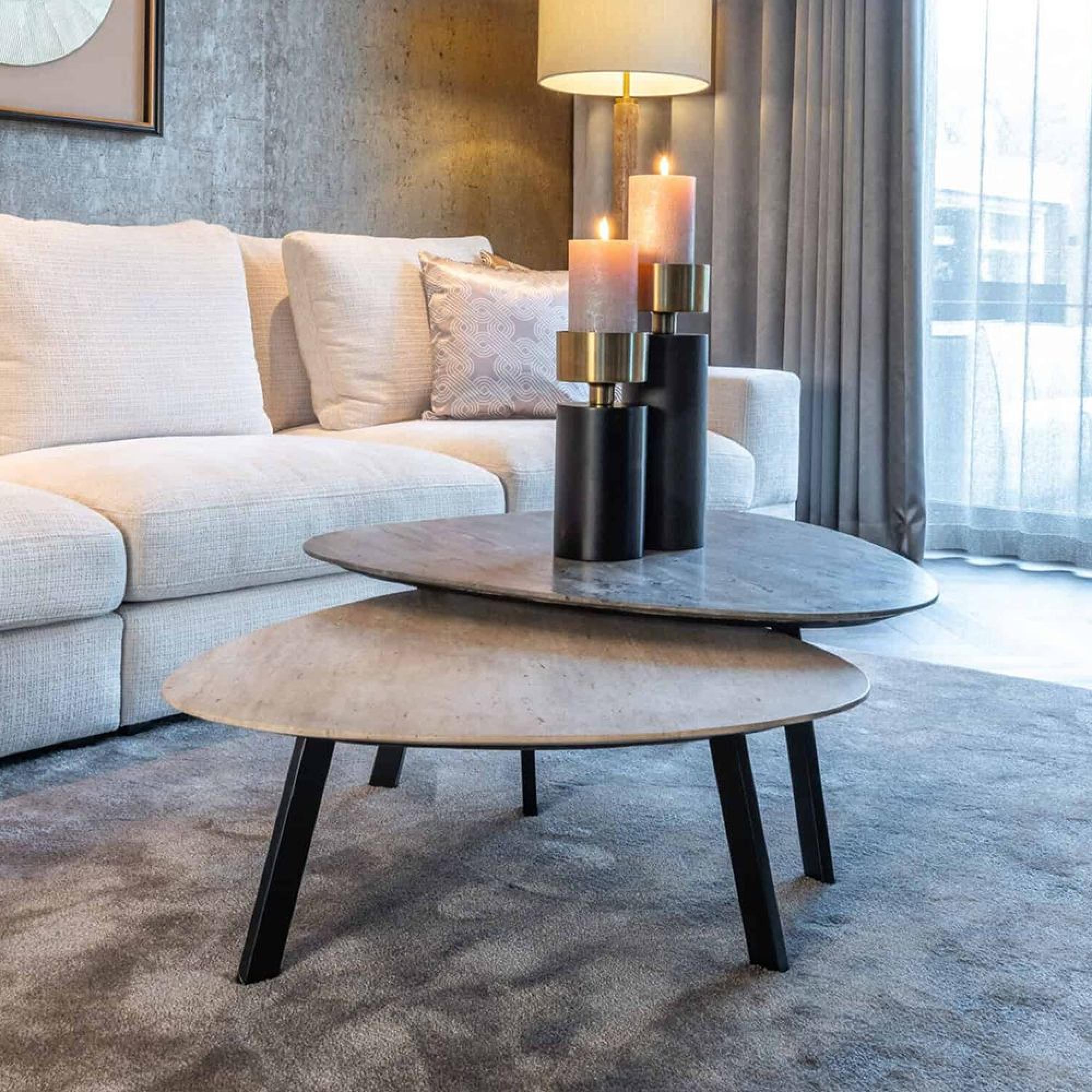 Spencer Coffee Table - Set of 2 - Triangle - Beige and Sand - Travertine and Metal