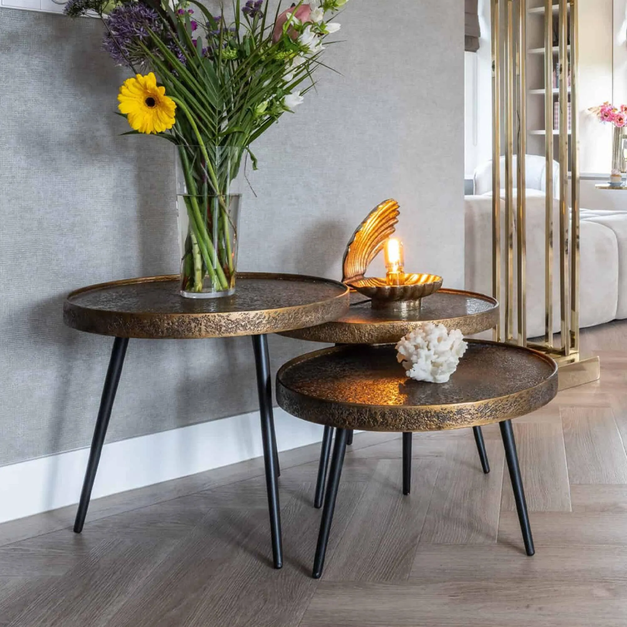 Luton Black and Gold 3 Tier Round Coffee Tables