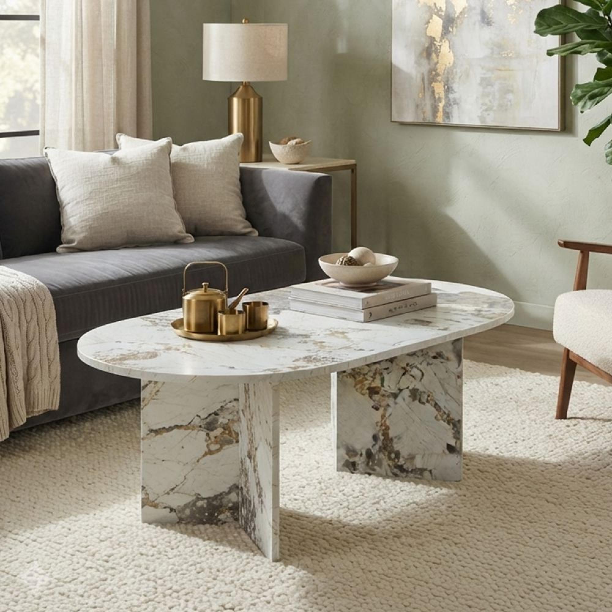 Aura Coffee Table - Oval - Pandora - Marble Effect